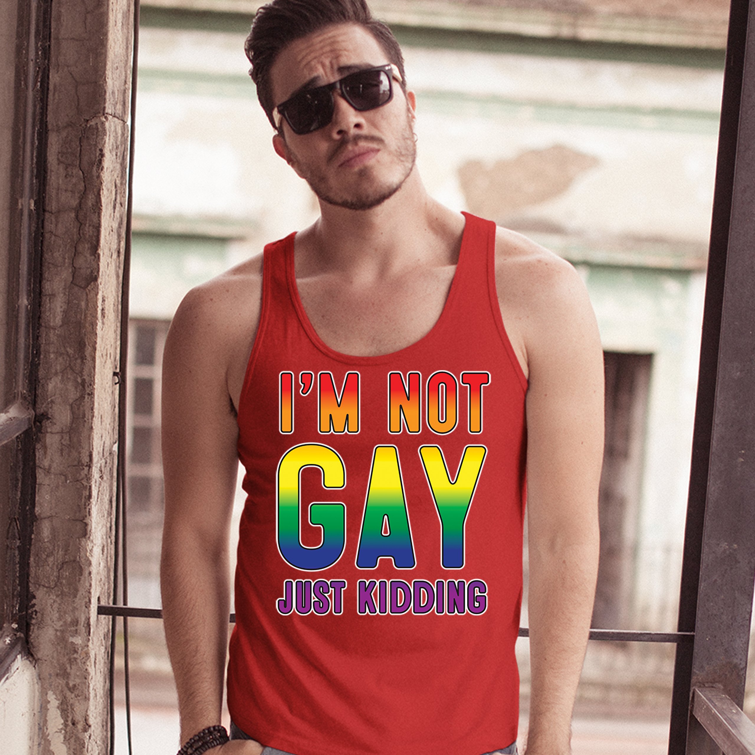 I'm Not Gay Just Kidding Tank Top Love Is Love Gay Rainbow Funny Men's Top - Picture 13 of 21