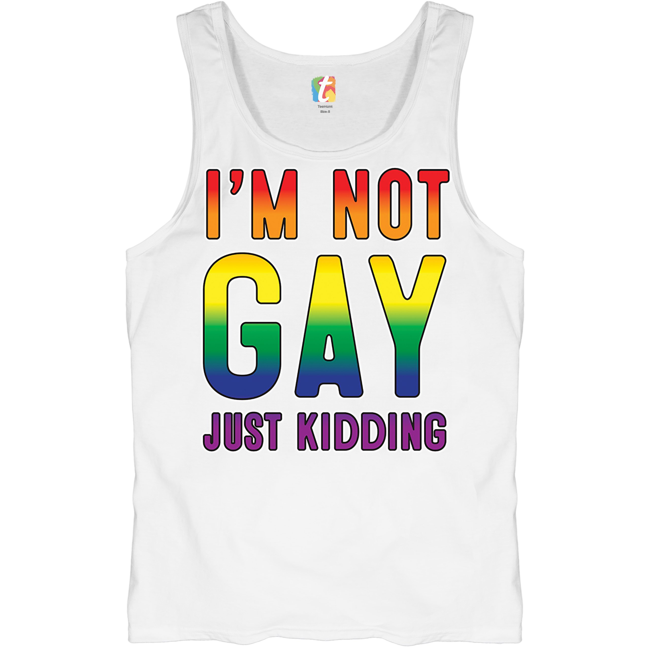 I'm Not Gay Just Kidding Tank Top Love Is Love Gay Rainbow Funny Men's Top - Picture 14 of 21