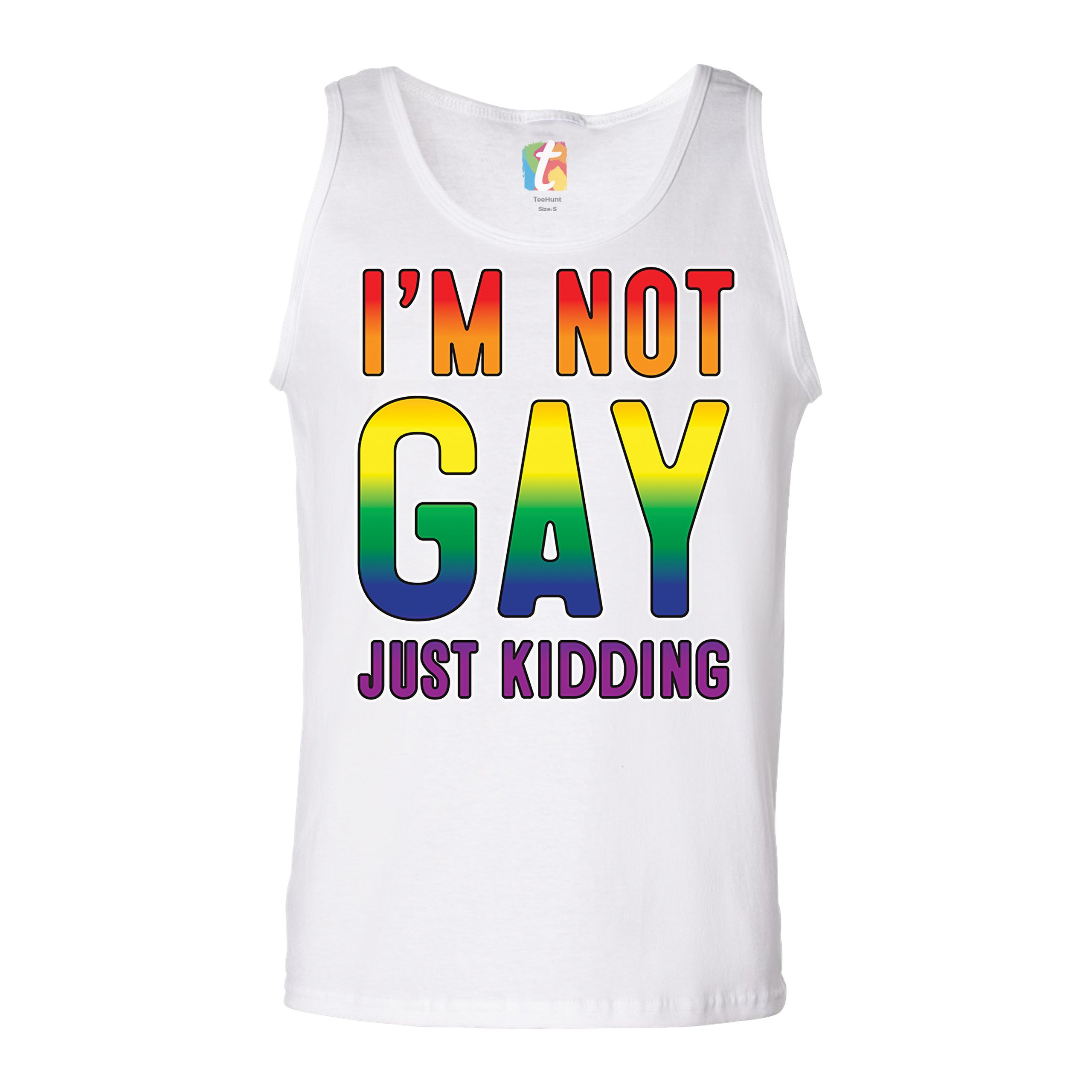 I'm Not Gay Just Kidding Tank Top Love Is Love Gay Rainbow Funny Men's Top - Picture 15 of 21