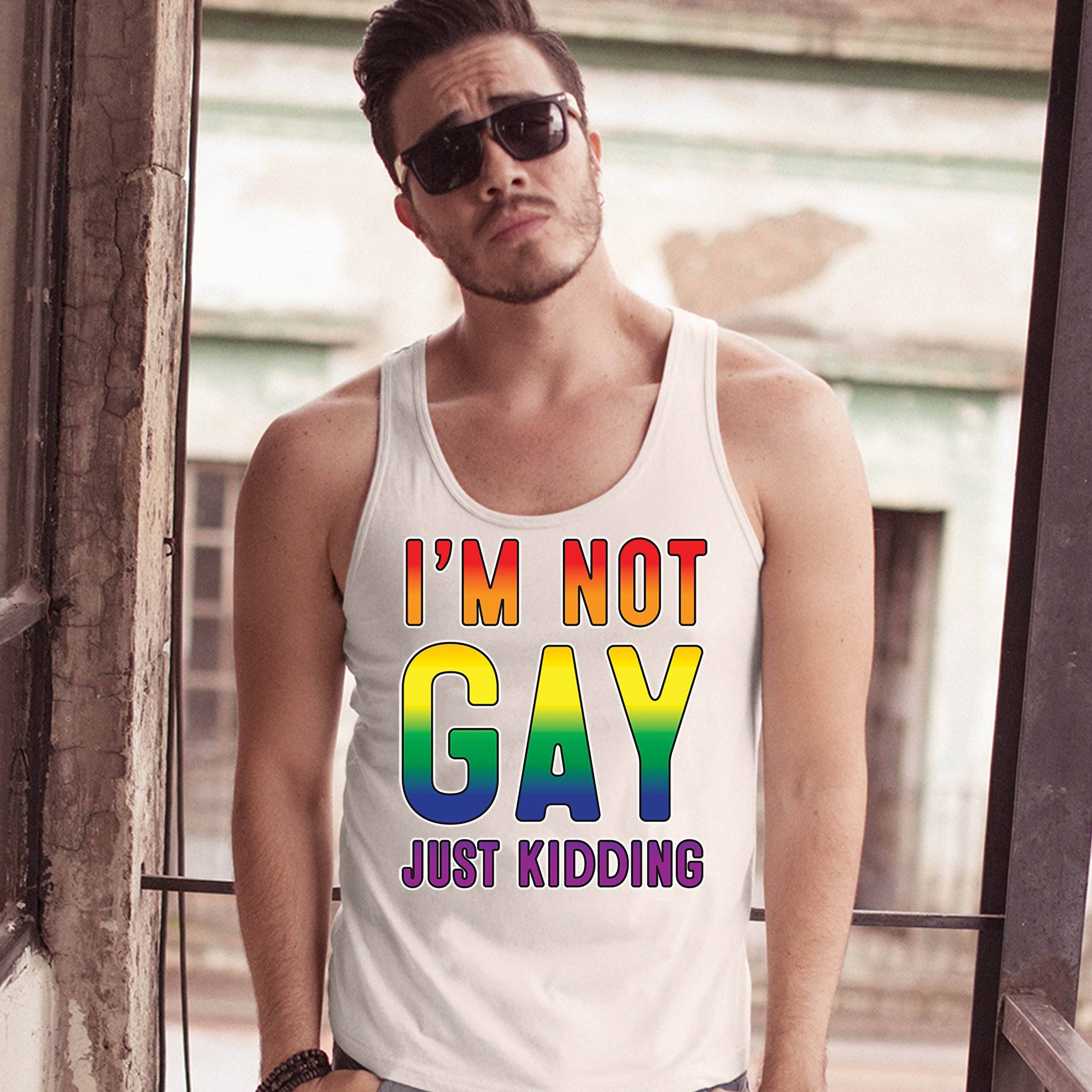 I'm Not Gay Just Kidding Tank Top Love Is Love Gay Rainbow Funny Men's Top - Picture 17 of 21