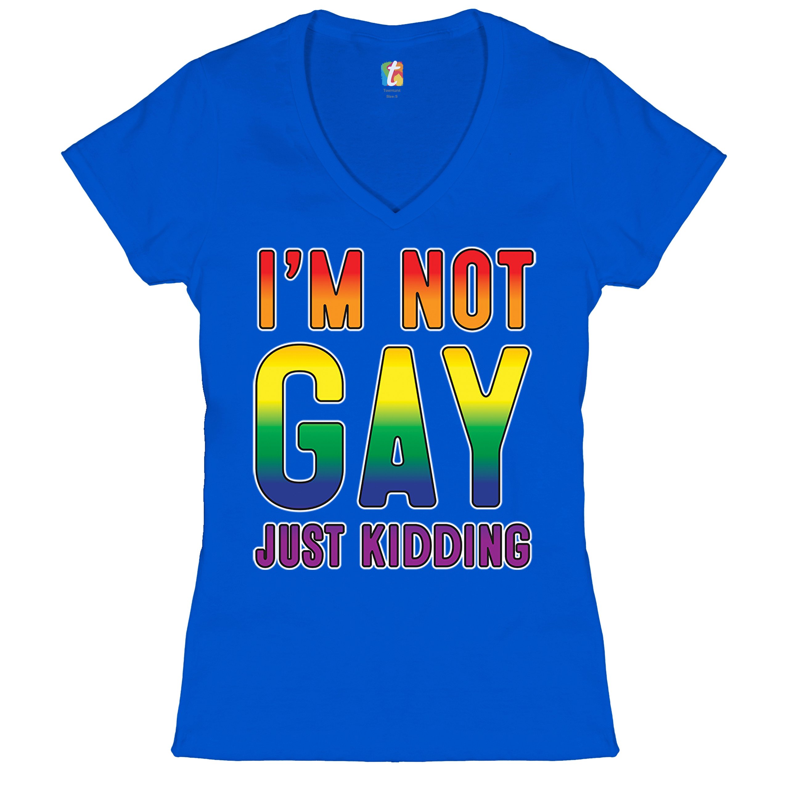 I'm Not Gay Just Kidding Women's V-Neck T-shirt Love Is Love Gay Rainbow Tee - Picture 30 of 41