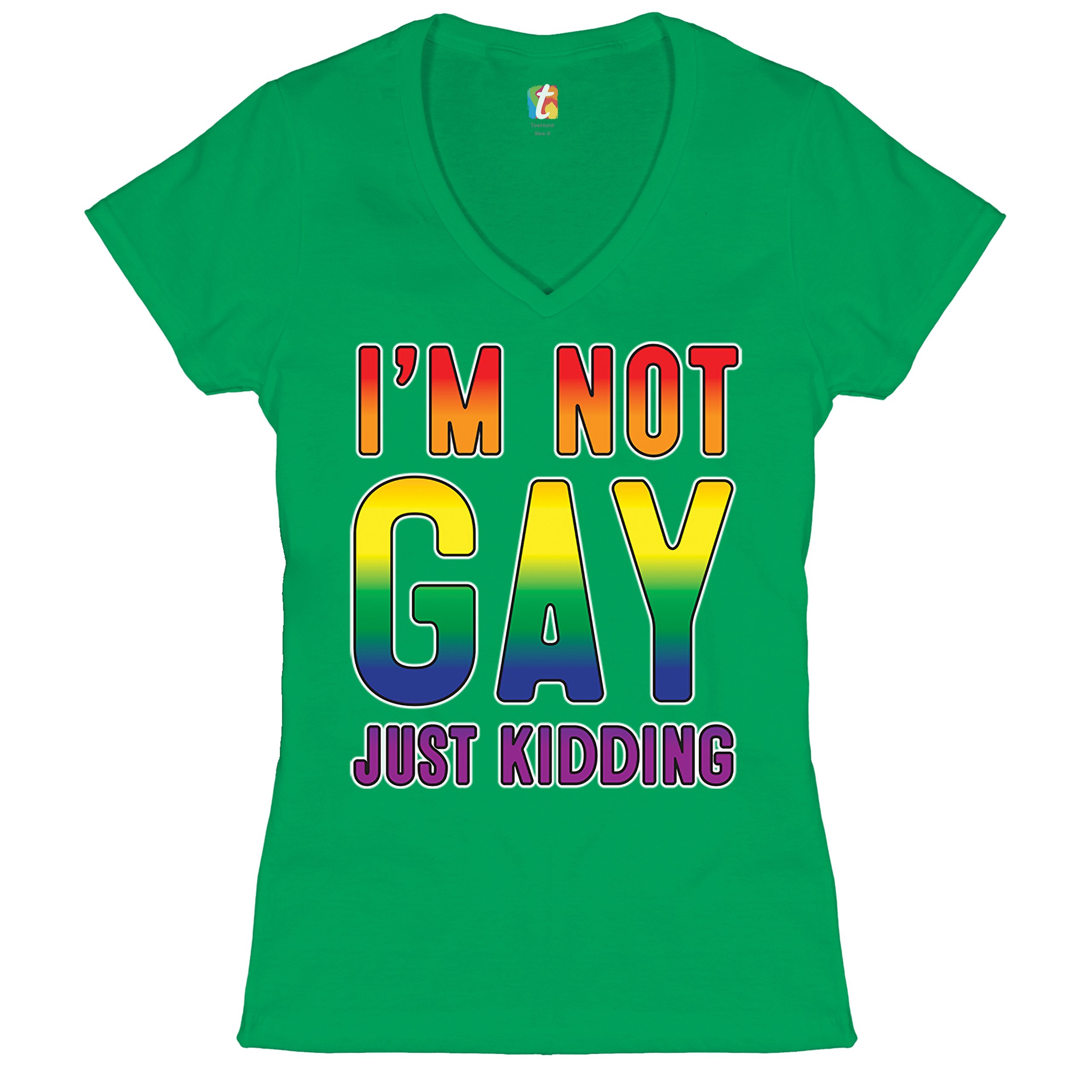 I'm Not Gay Just Kidding Women's V-Neck T-shirt Love Is Love Gay Rainbow Tee - Picture 26 of 41