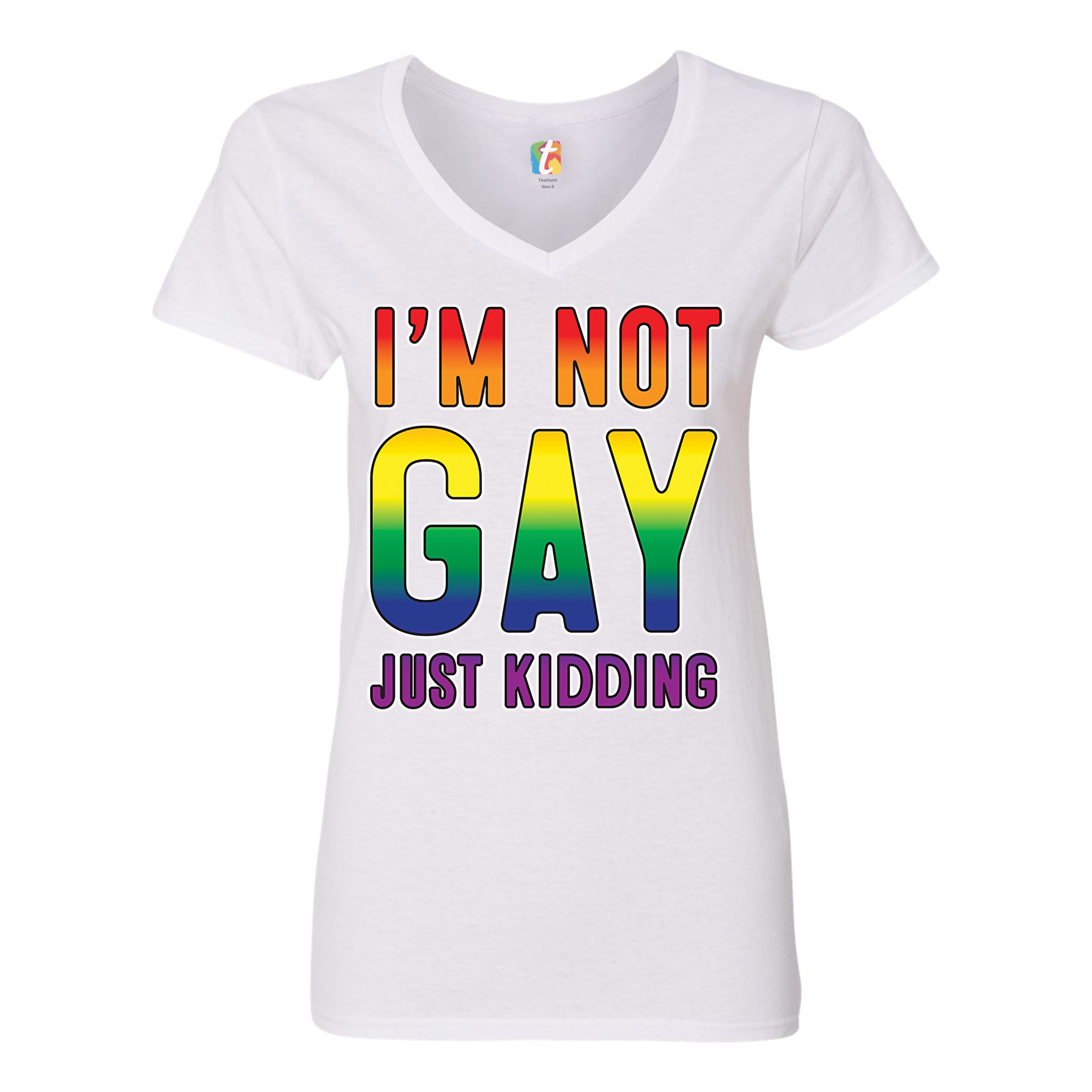 I'm Not Gay Just Kidding Women's V-Neck T-shirt Love Is Love Gay Rainbow Tee - Picture 19 of 41