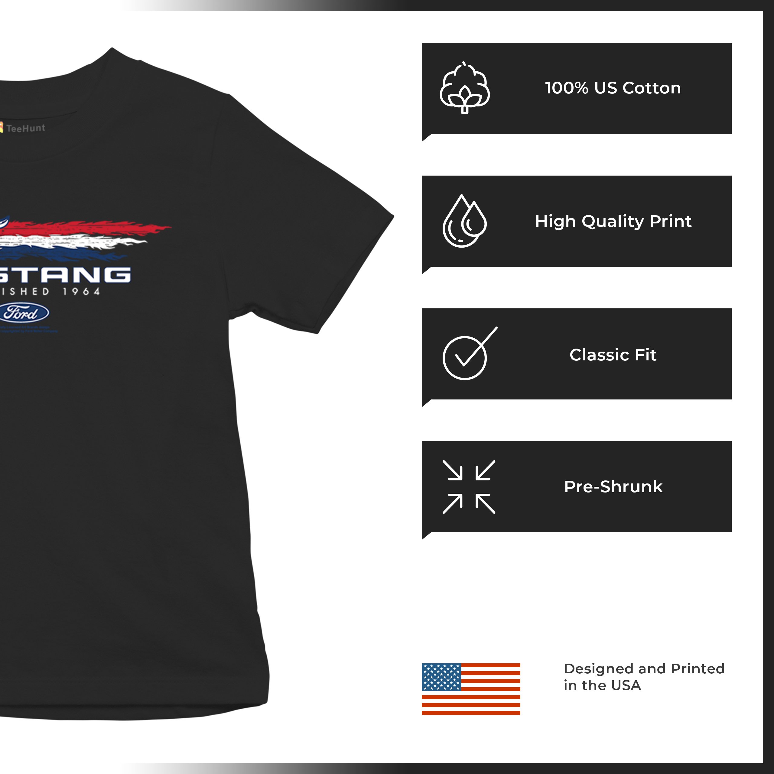 Ford Mustang Established 1964 Youth T-shirt Shelby Mach 1 Boss GT Muscle Kids - Picture 7 of 36