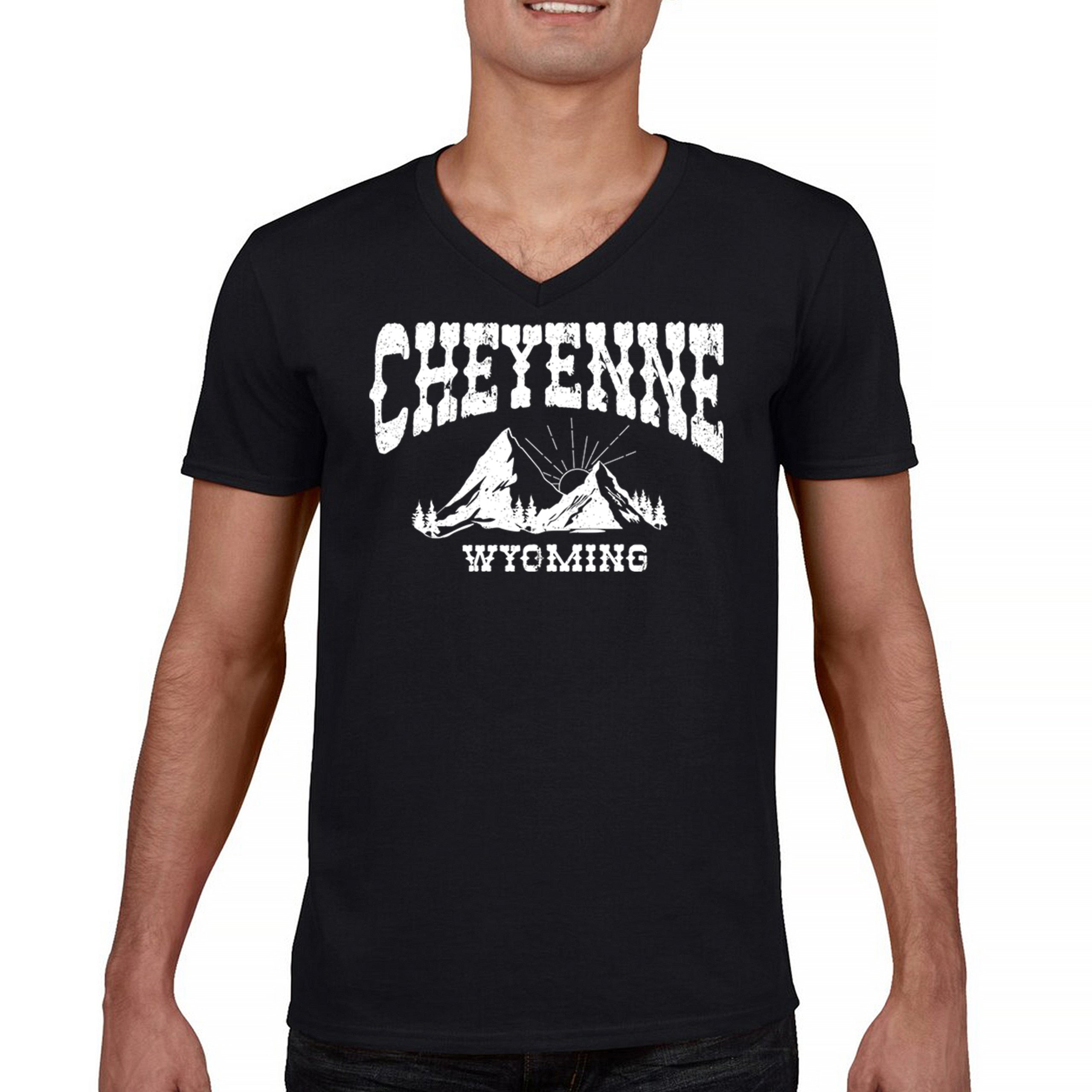 ALTRA T shirt Cheyenne Arch Wyoming uomo scollo a V vintage Wild West cowboy country