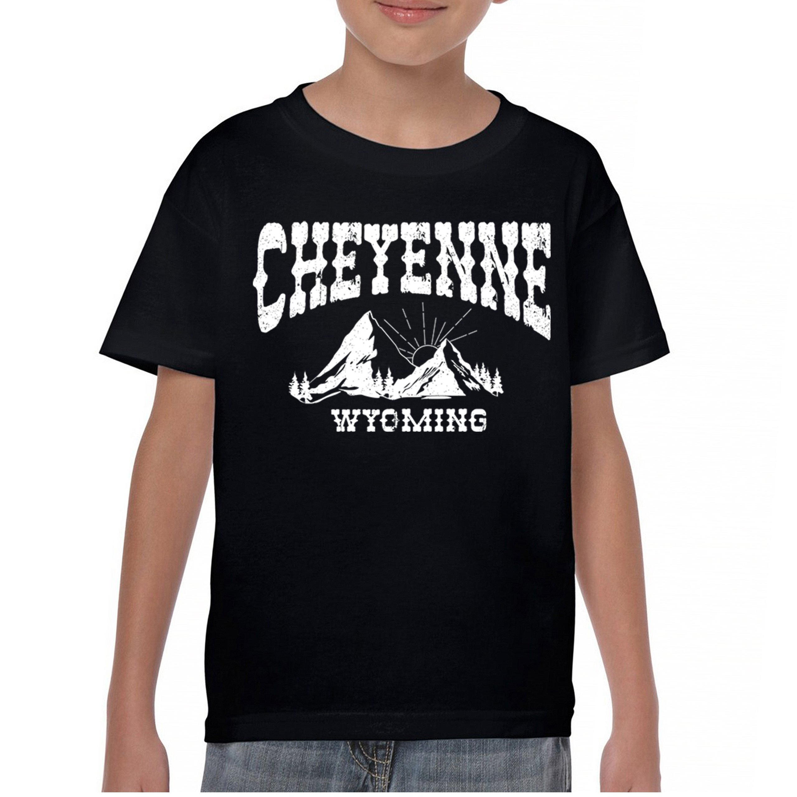Cheyenne Arch Wyoming Youth T-shirt Vintage Wild West Cowboy Country Kids - Picture 2 of 36