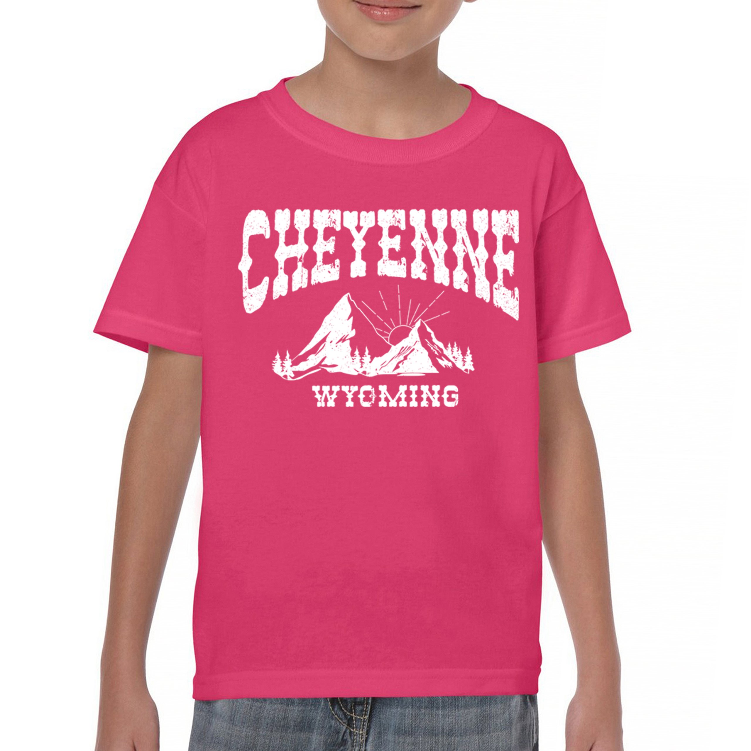 Cheyenne Arch Wyoming Youth T-shirt Vintage Wild West Cowboy Country Kids - Picture 30 of 36