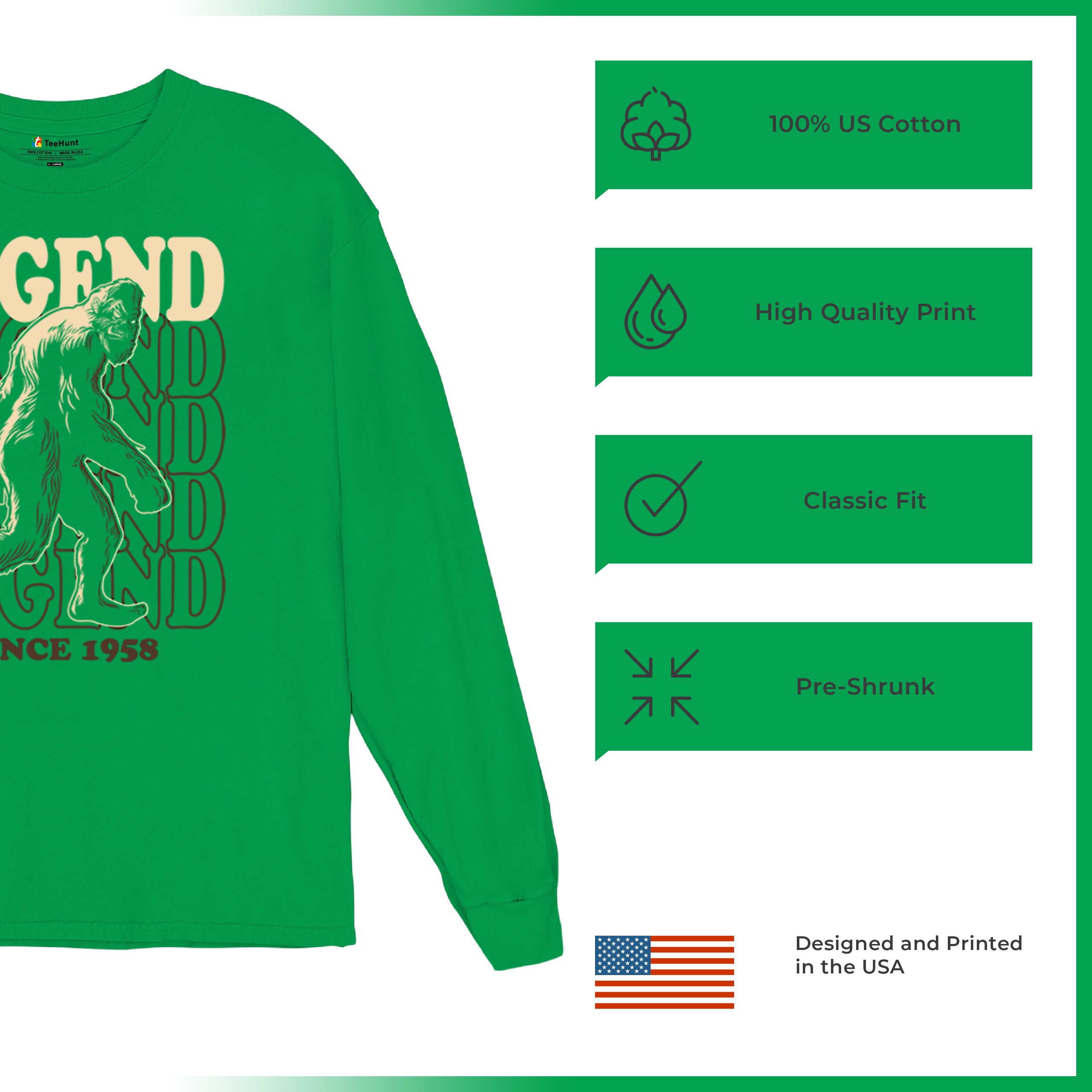 Bigfoot Legend Since 1958 Long Sleeve T-shirt Funny Vintage Classic Sasquatch - Picture 35 of 43