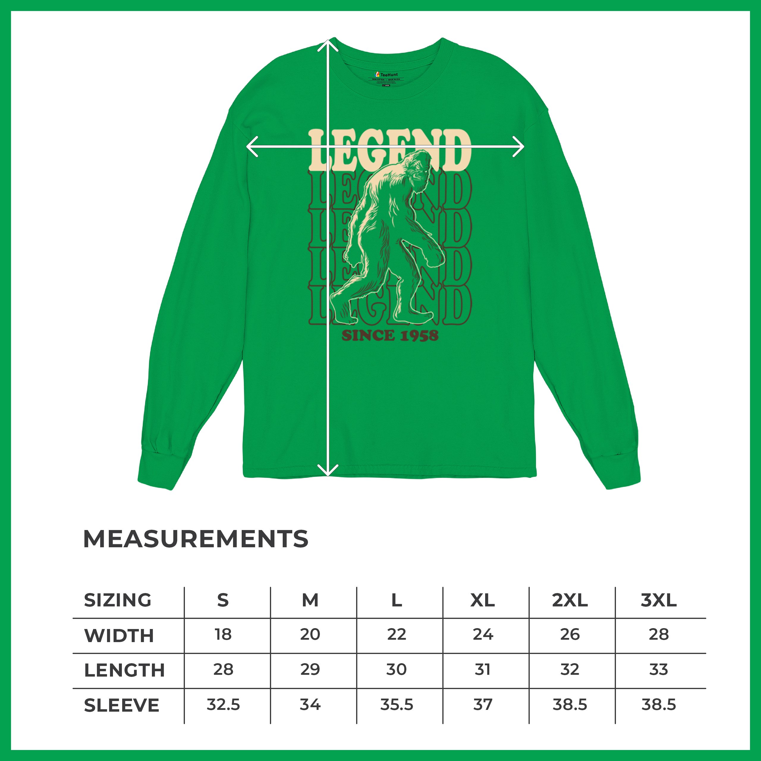 Bigfoot Legend Since 1958 Long Sleeve T-shirt Funny Vintage Classic Sasquatch - Picture 36 of 43