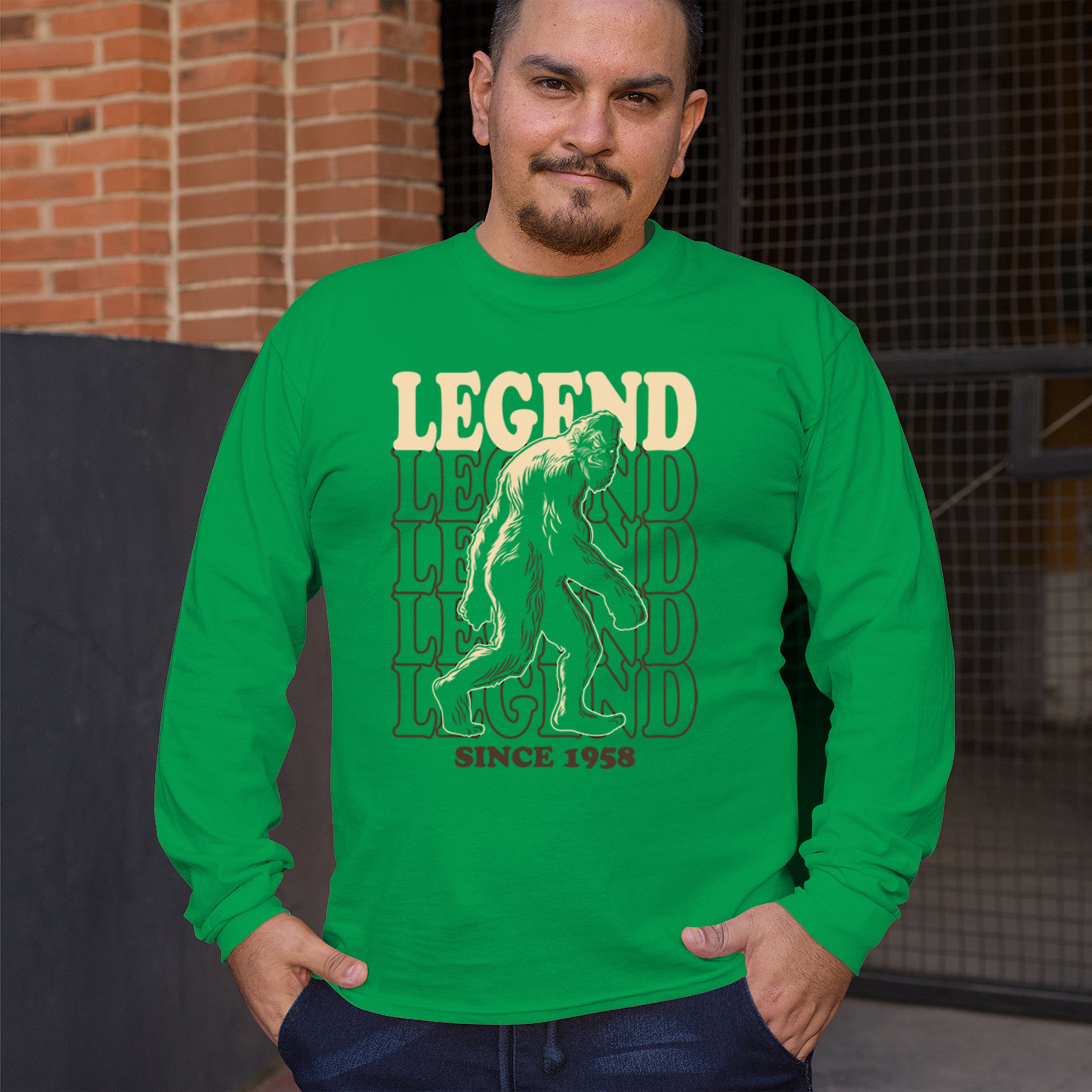 Bigfoot Legend Since 1958 Long Sleeve T-shirt Funny Vintage Classic Sasquatch - Picture 33 of 43