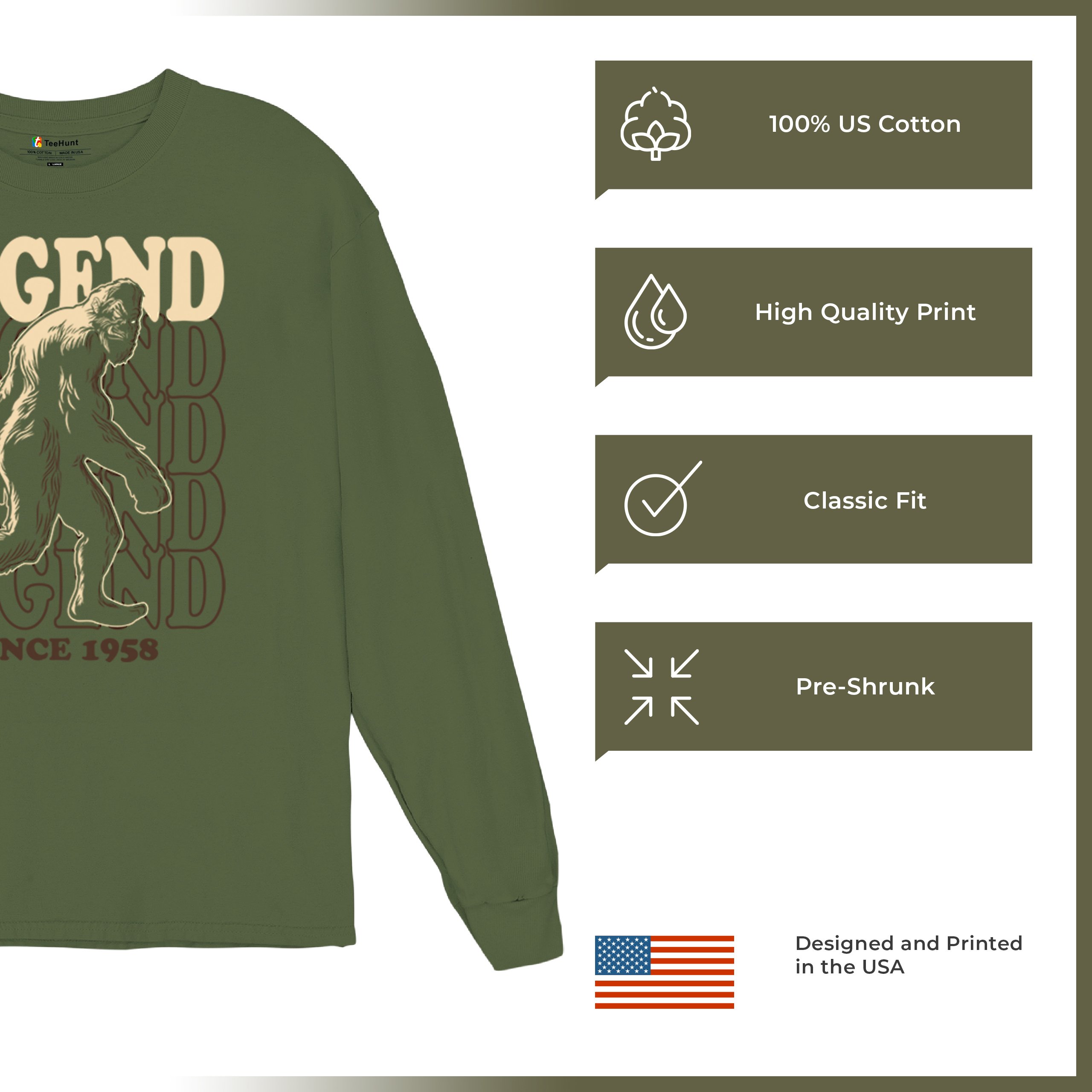 Bigfoot Legend Since 1958 Long Sleeve T-shirt Funny Vintage Classic Sasquatch - Picture 42 of 43