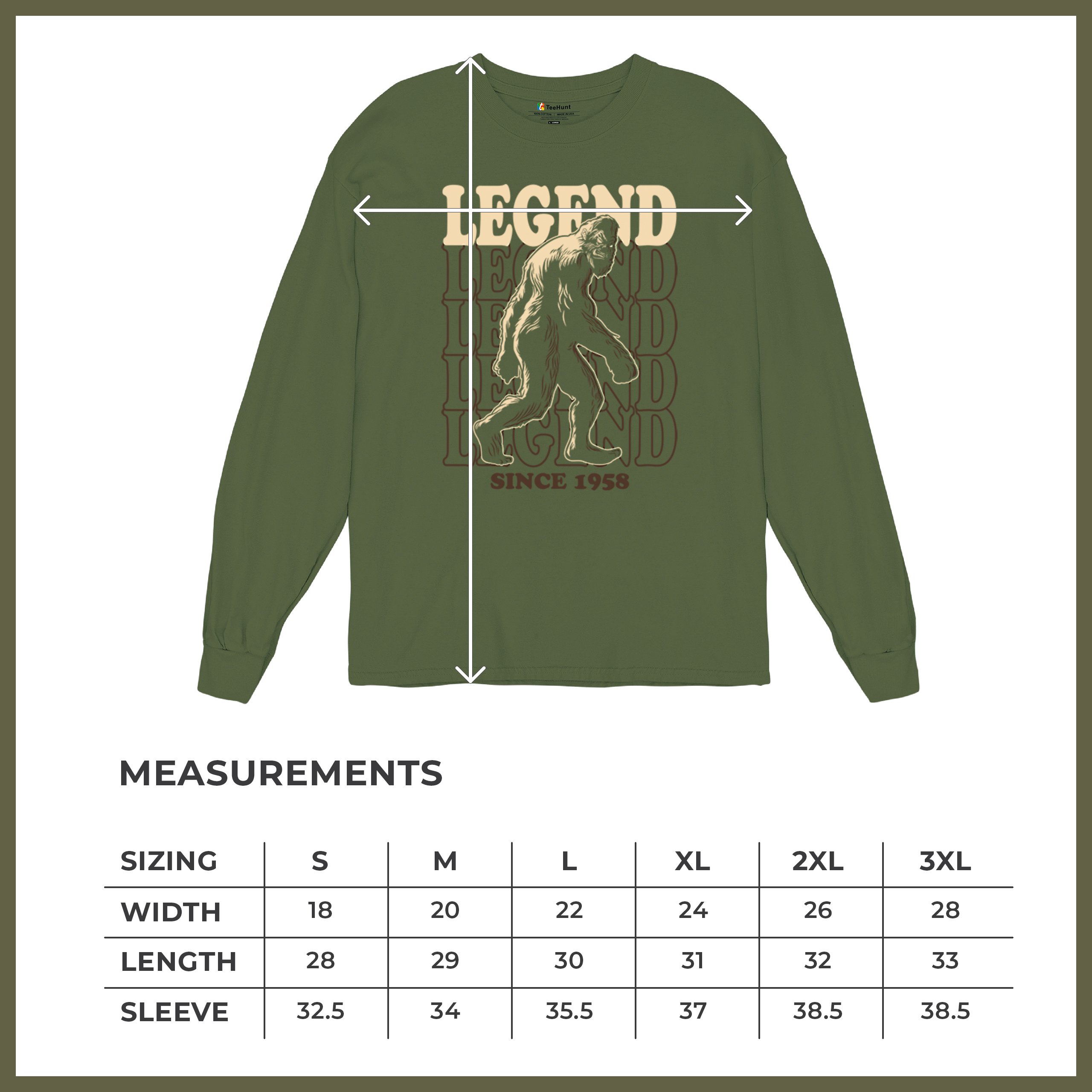 Bigfoot Legend Since 1958 Long Sleeve T-shirt Funny Vintage Classic Sasquatch - Picture 43 of 43