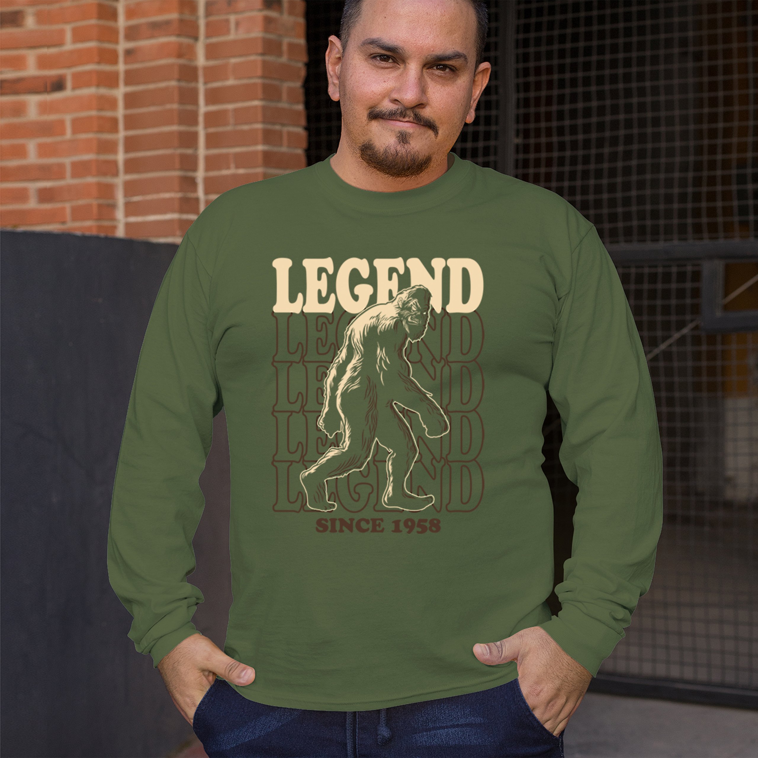 Bigfoot Legend Since 1958 Long Sleeve T-shirt Funny Vintage Classic Sasquatch - Picture 40 of 43