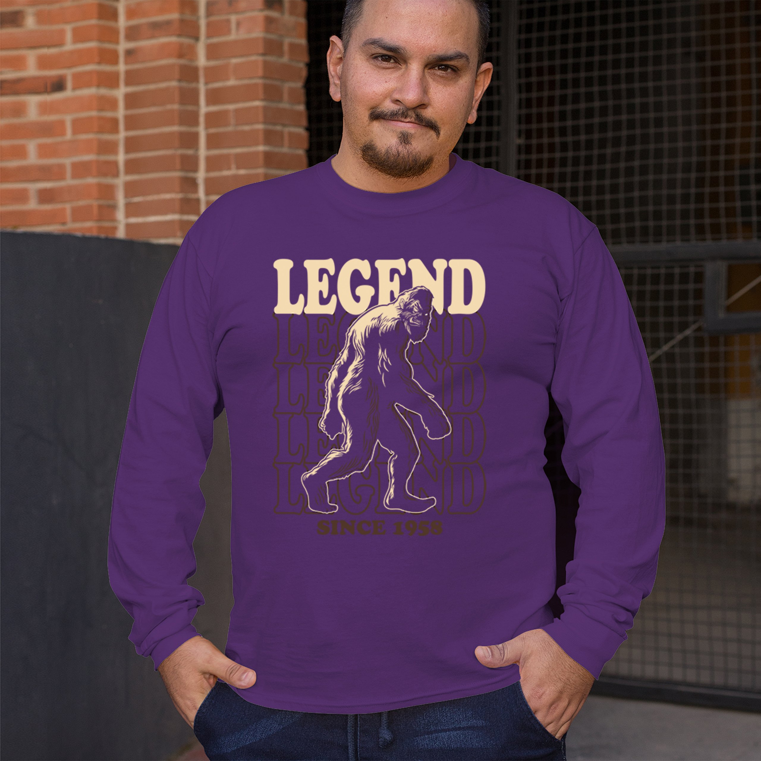 Bigfoot Legend Since 1958 Long Sleeve T-shirt Funny Vintage Classic Sasquatch - Picture 12 of 43