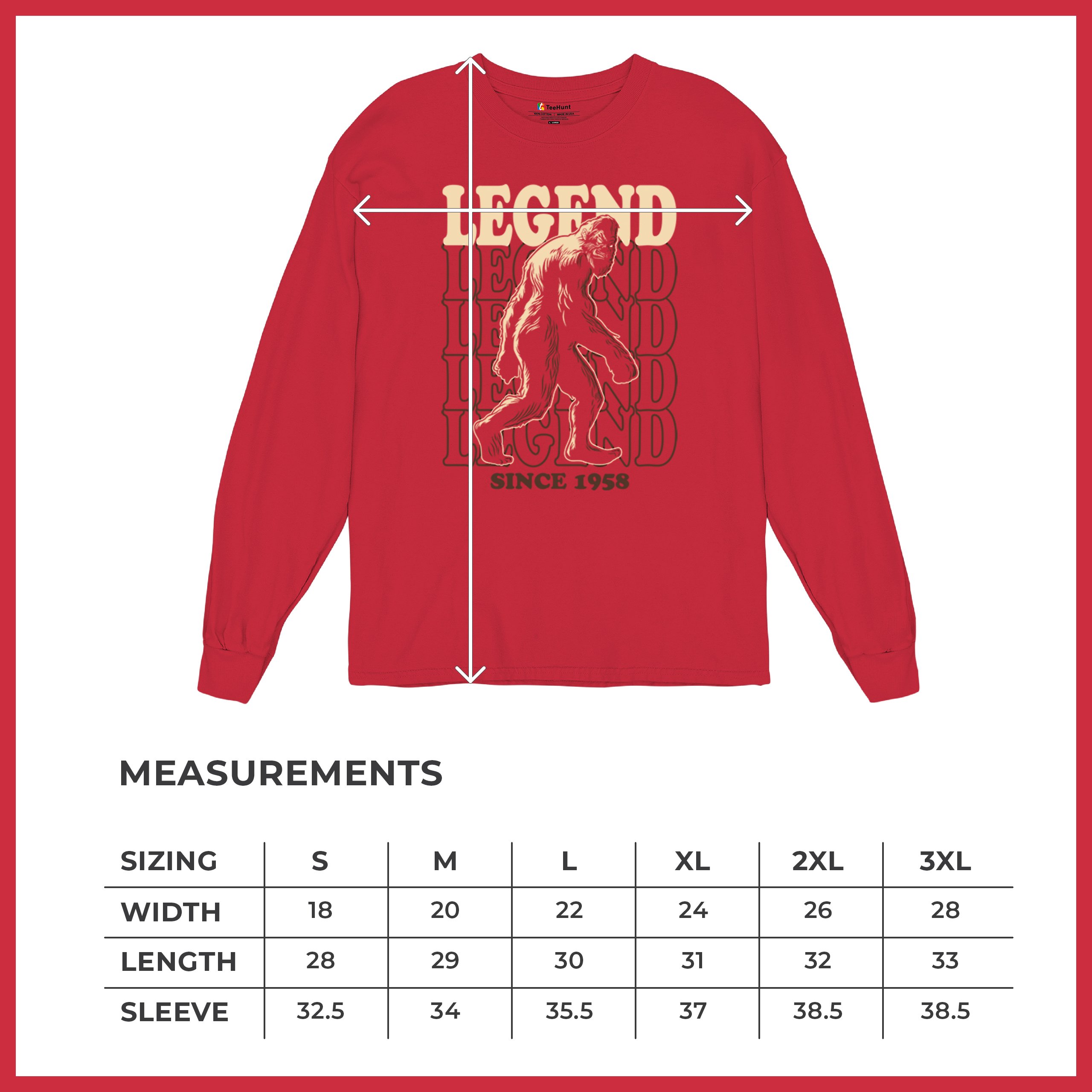 Bigfoot Legend Since 1958 Long Sleeve T-shirt Funny Vintage Classic Sasquatch - Picture 22 of 43