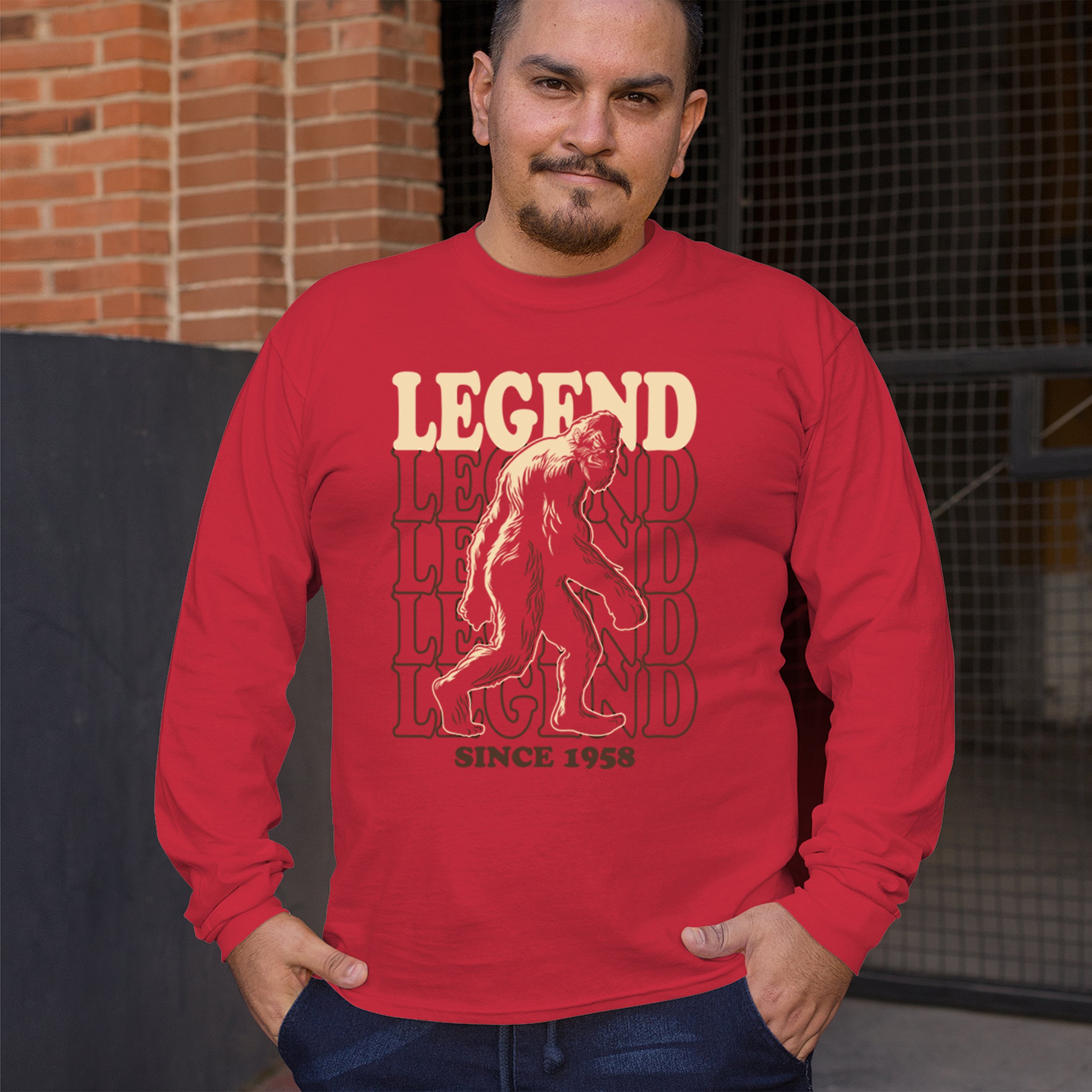 Bigfoot Legend Since 1958 Long Sleeve T-shirt Funny Vintage Classic Sasquatch - Picture 19 of 43