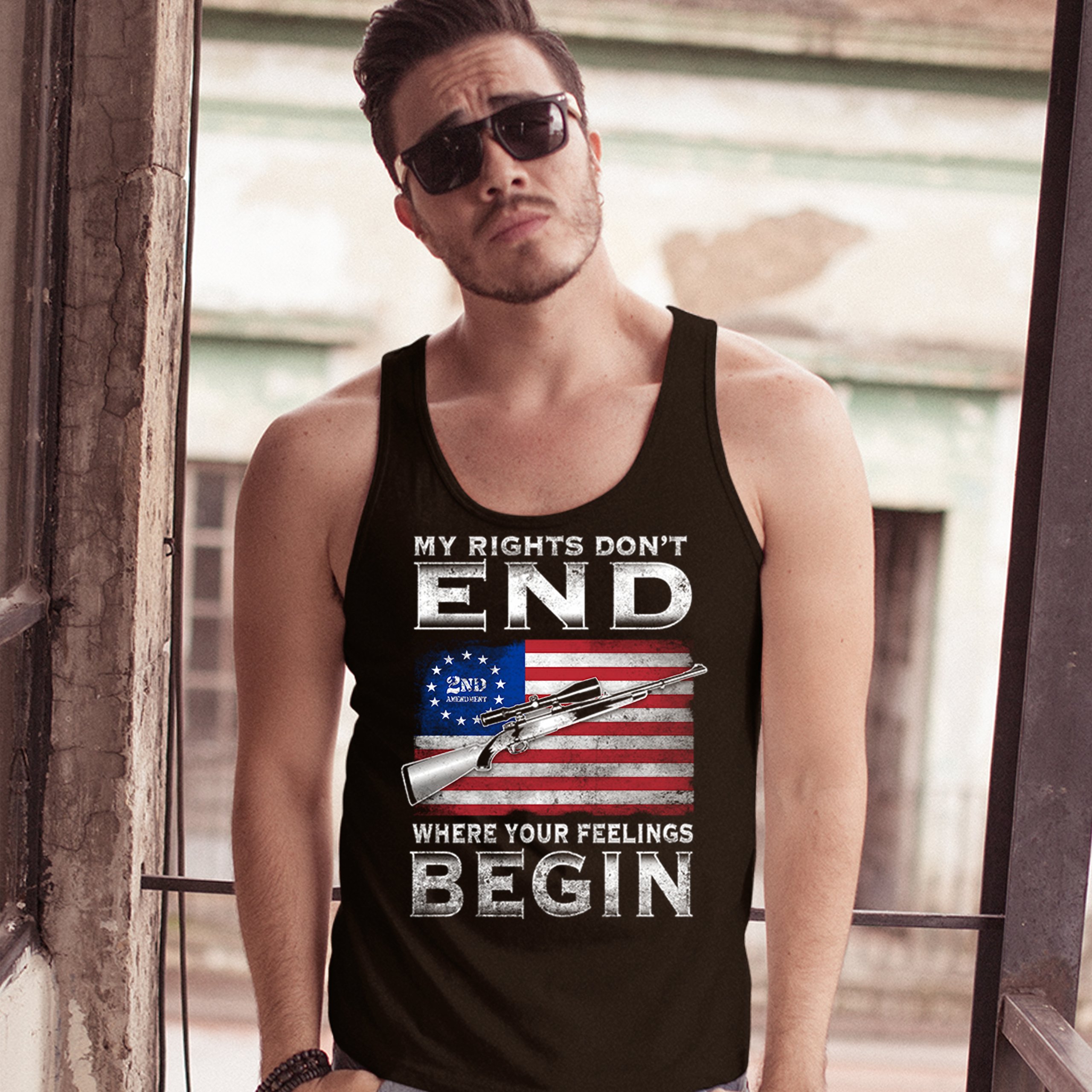 My Rights Don't End Where Your Feelings Begin Tank Top 2nd Amendment Men's Top - Picture 5 of 13
