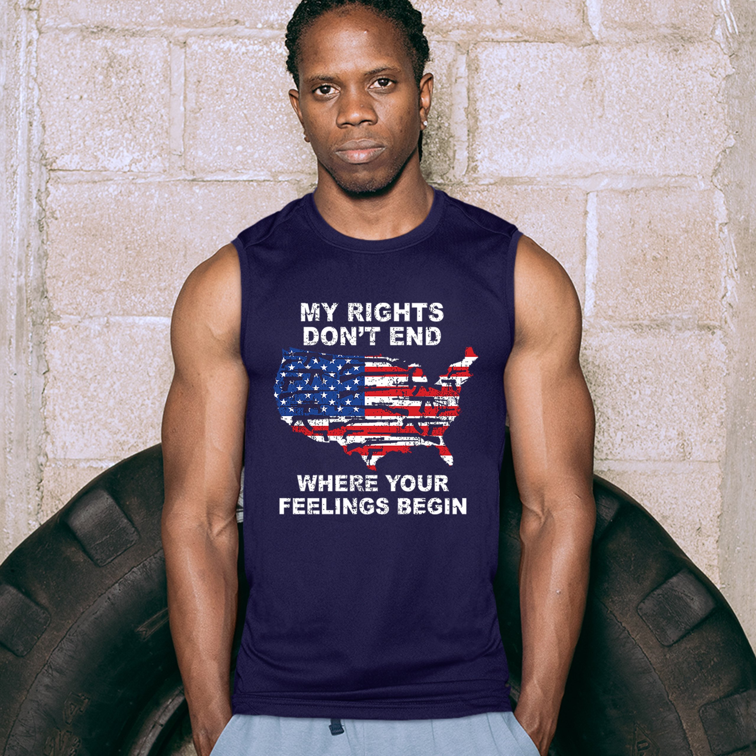 My Rights Don't End Where Your Feelings Begin Muscle Shirt USA Pro Guns Men's - Picture 9 of 9