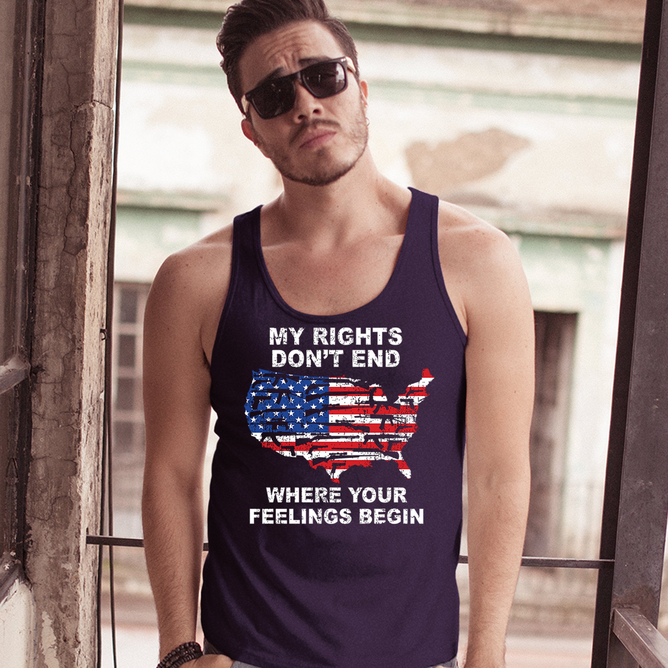 My Rights Don't End Where Your Feelings Begin Tank Top USA Pro Guns Men's Top - Picture 9 of 9
