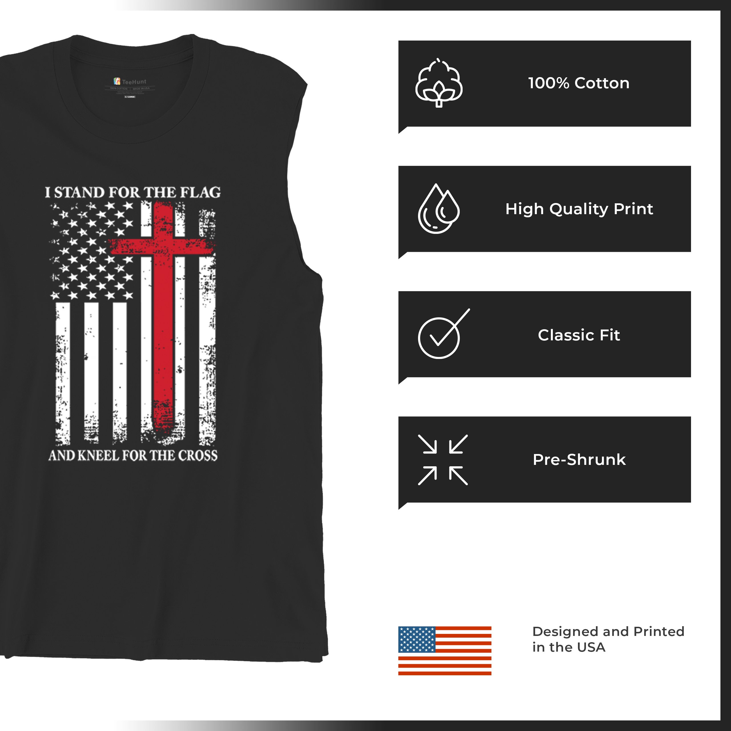 I Stand for the Flag and Kneel for the Cross Muscle Shirt Americana Men's - Picture 7 of 29