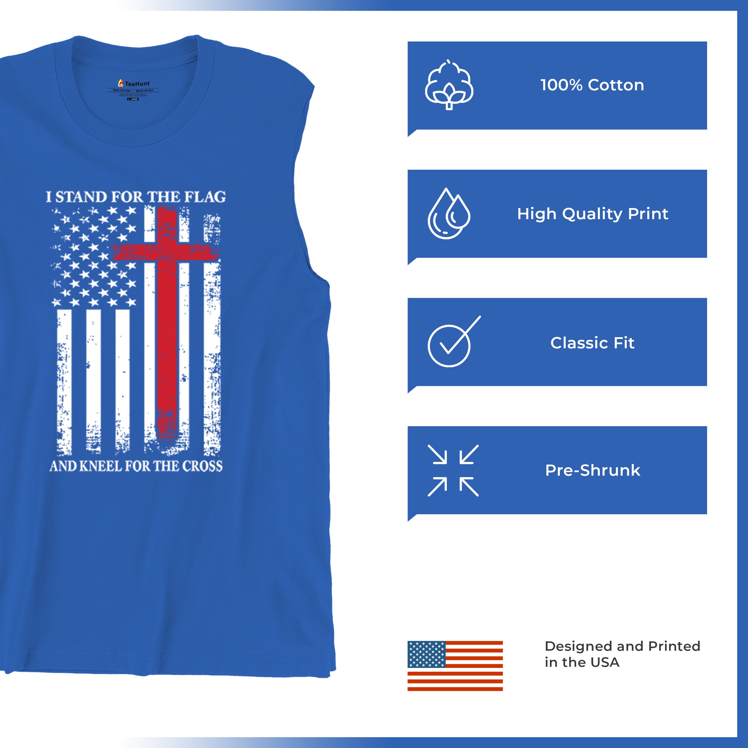 I Stand for the Flag and Kneel for the Cross Muscle Shirt Americana Men's - Picture 28 of 29
