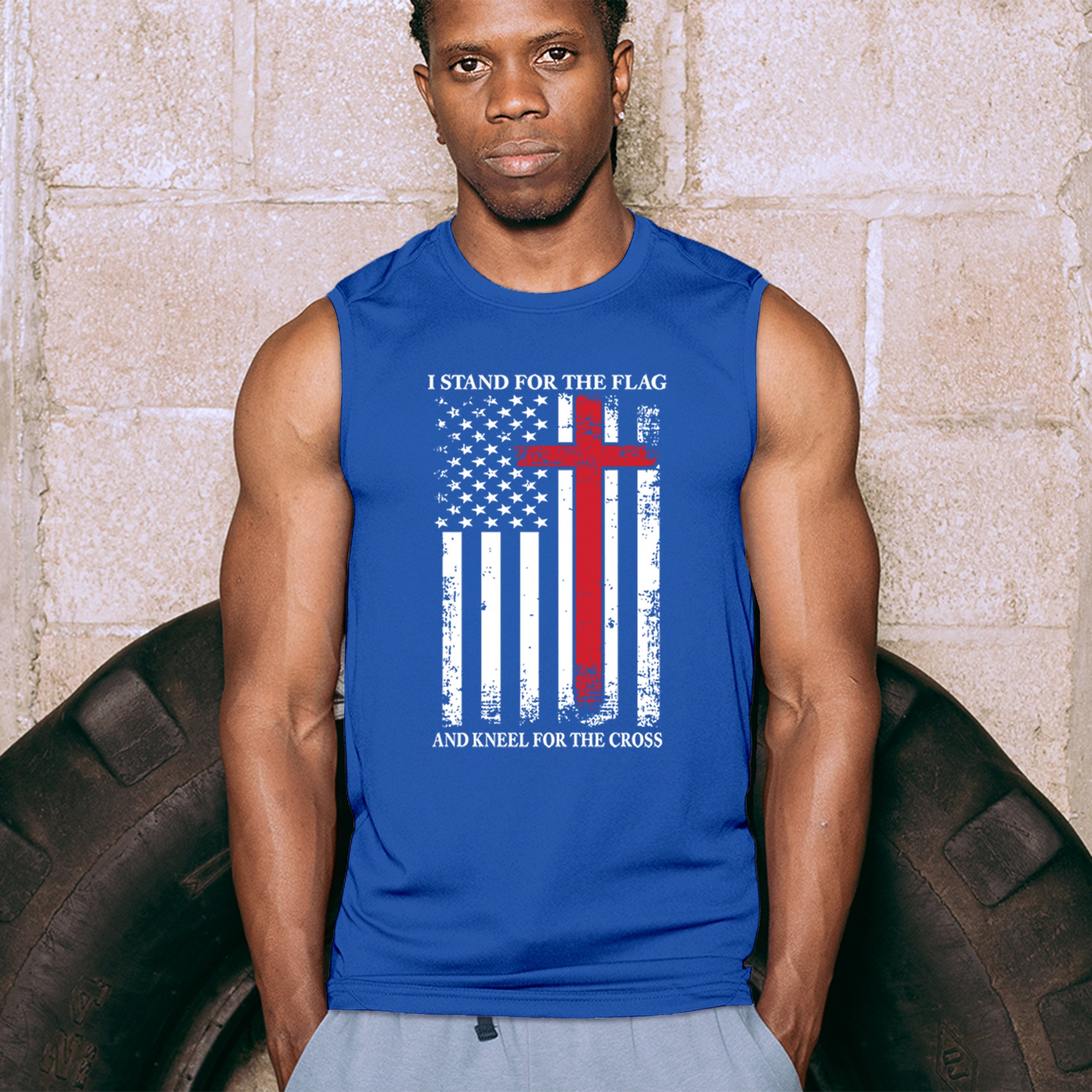 I Stand for the Flag and Kneel for the Cross Muscle Shirt Americana Men's - Picture 26 of 29