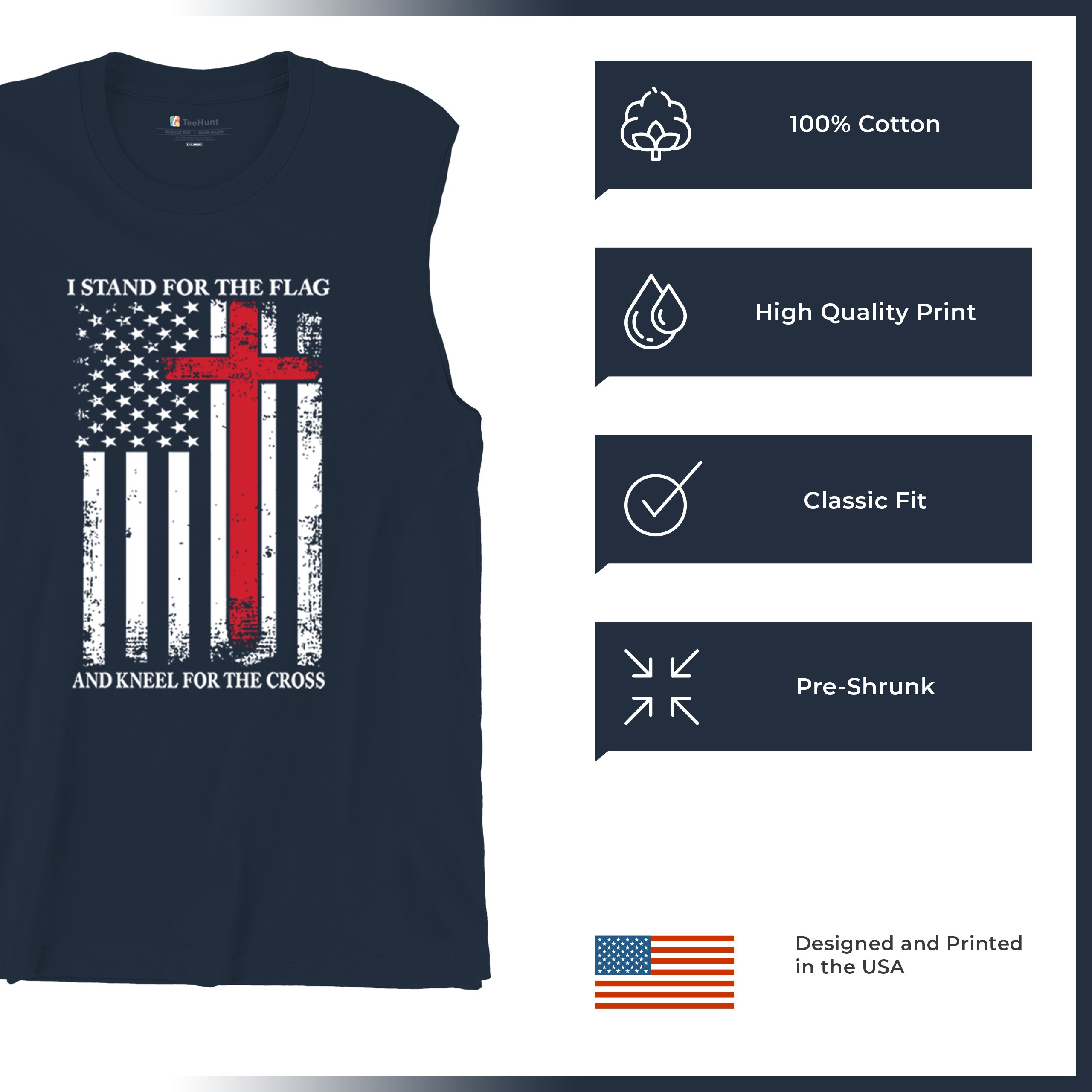 I Stand for the Flag and Kneel for the Cross Muscle Shirt Americana Men's - Picture 21 of 29