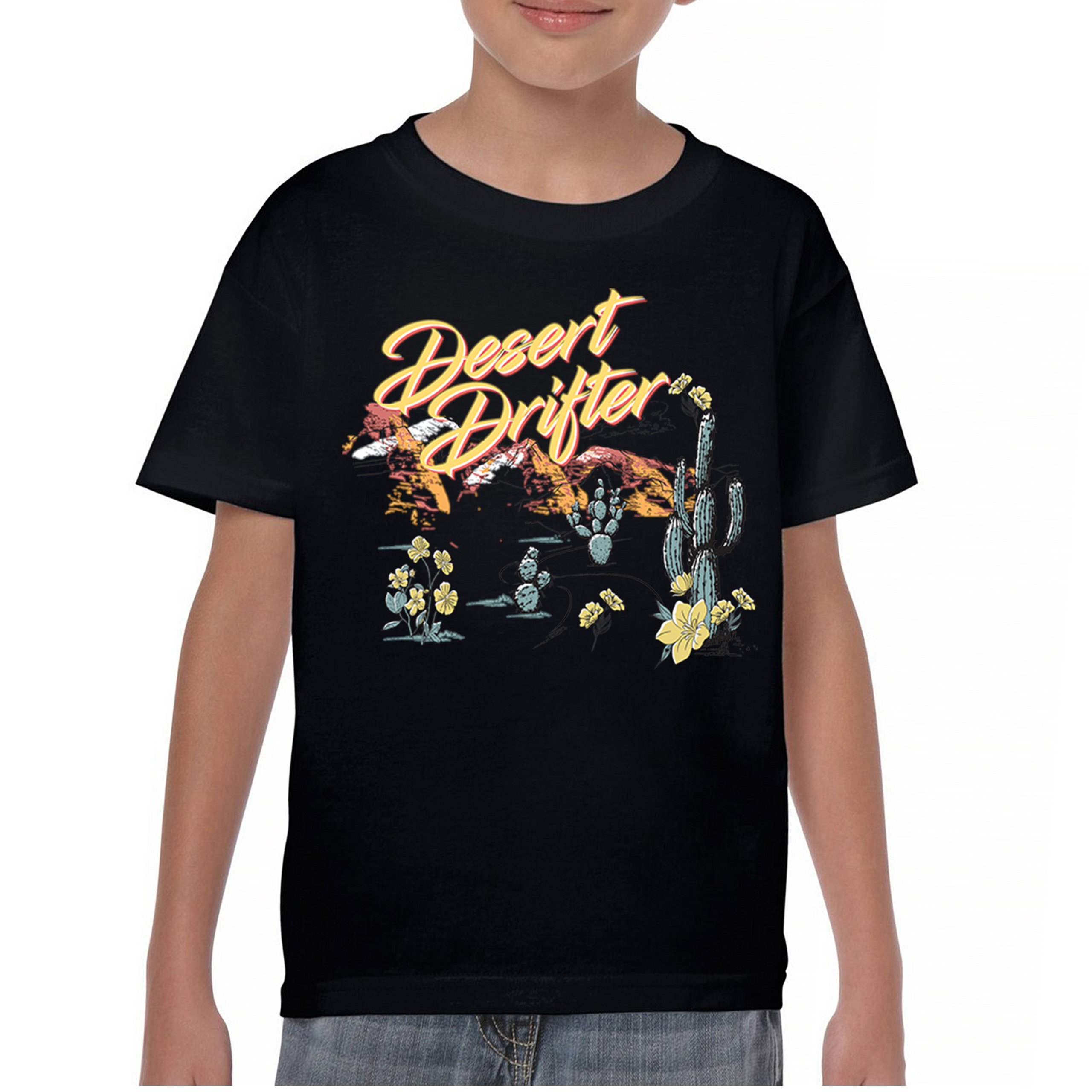 Desert Drifter Youth T-shirt Vintage Boho Desert Vibe Southwest Cactus Kids - Picture 9 of 50