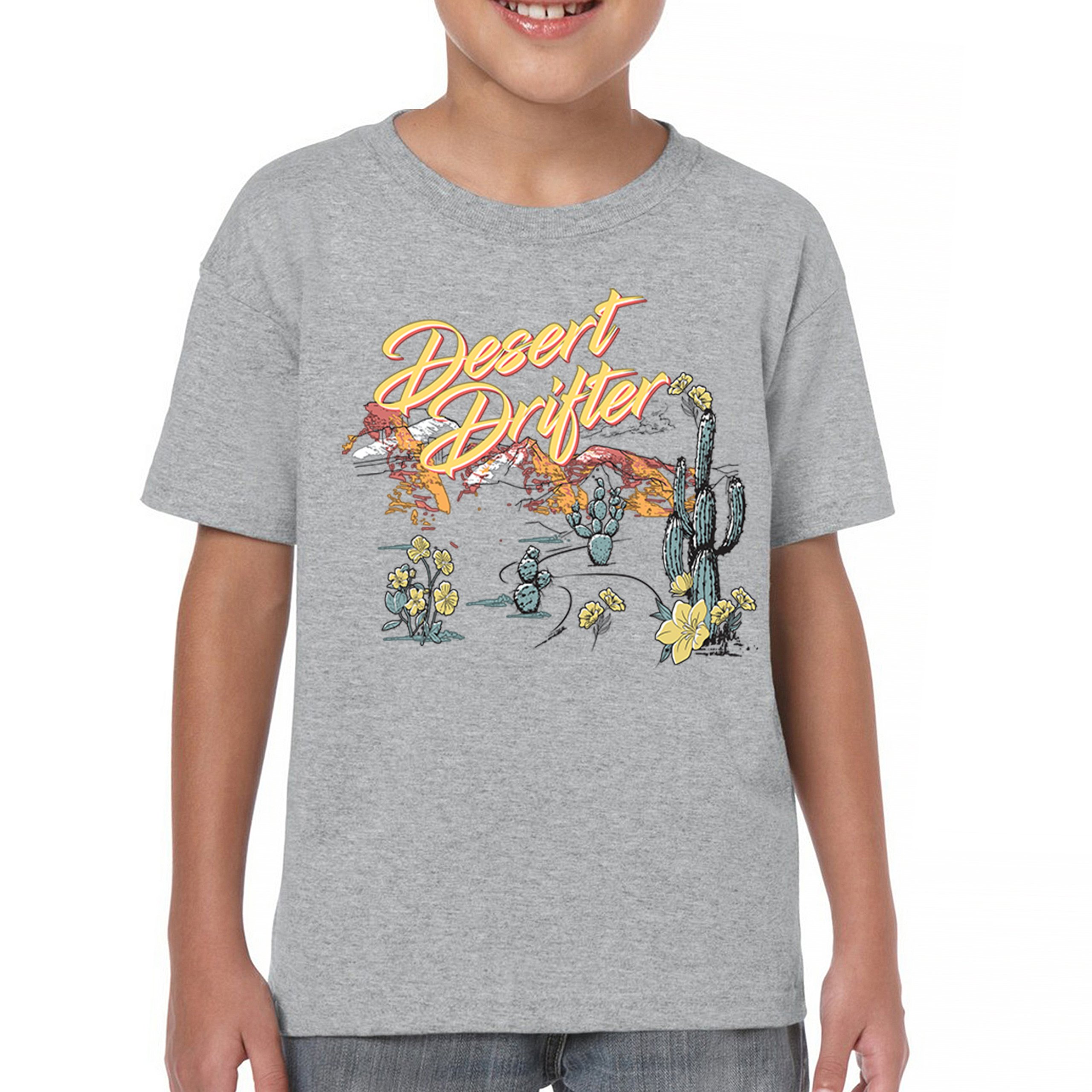 Desert Drifter Youth T-shirt Vintage Boho Desert Vibe Southwest Cactus Kids - Picture 16 of 50