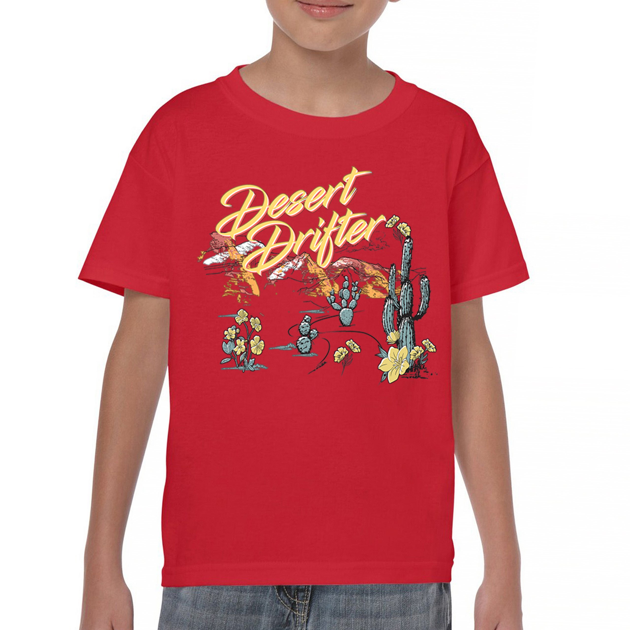 Desert Drifter Youth T-shirt Vintage Boho Desert Vibe Southwest Cactus Kids - Picture 23 of 50