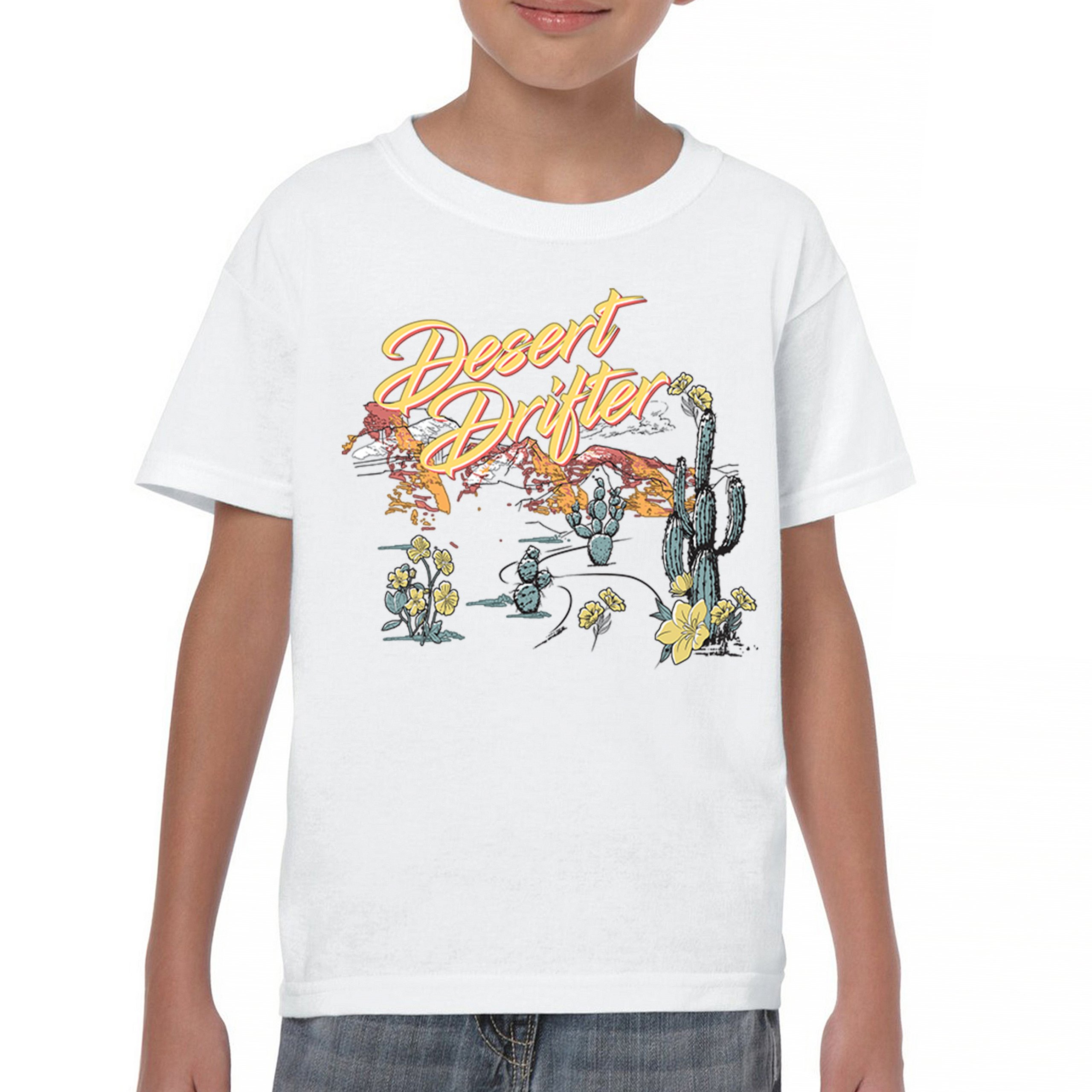 Desert Drifter Youth T-shirt Vintage Boho Desert Vibe Southwest Cactus Kids - Picture 2 of 50