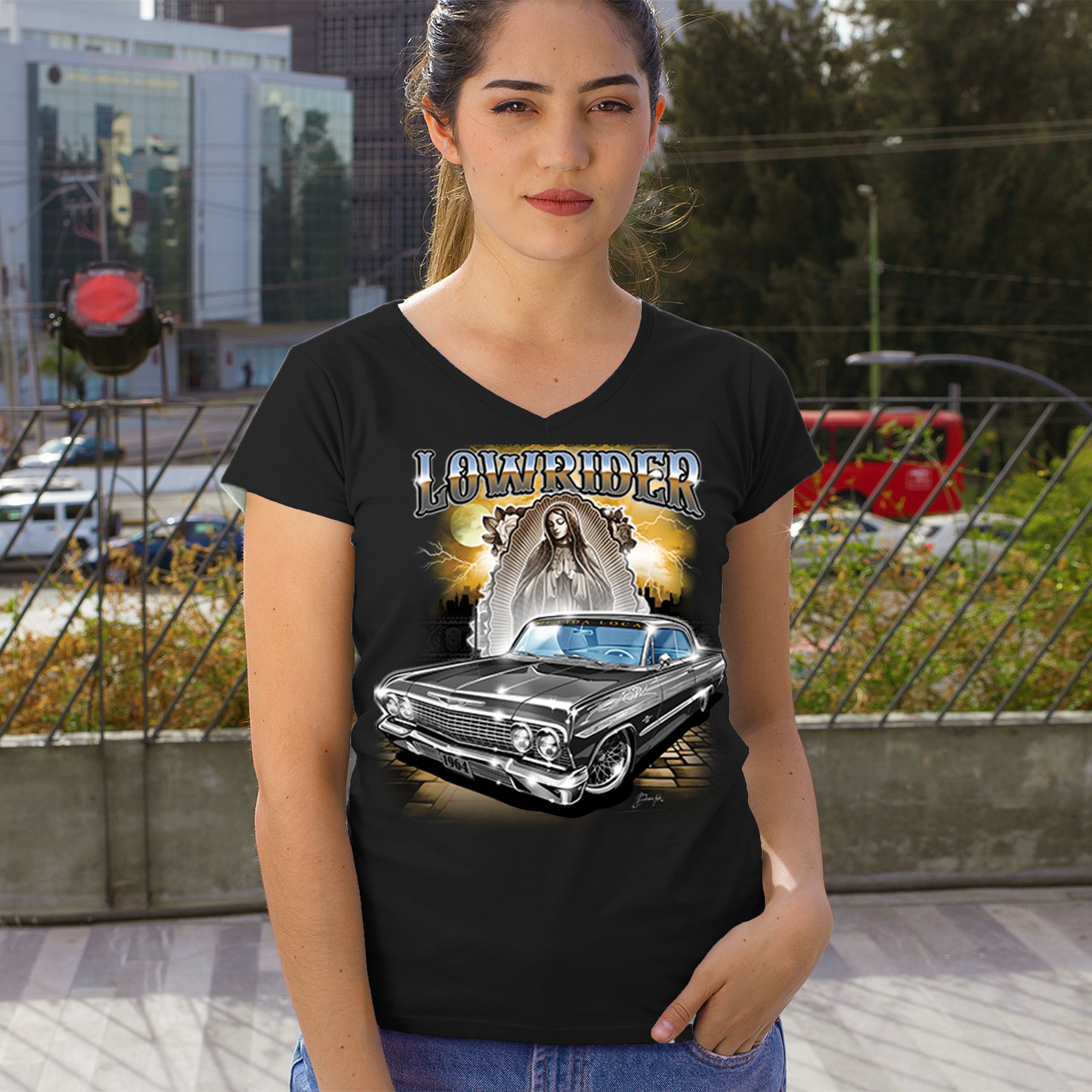 Original Lowrider Women's V-Neck T-shirt Mexican-American LA Cali Latino Tee