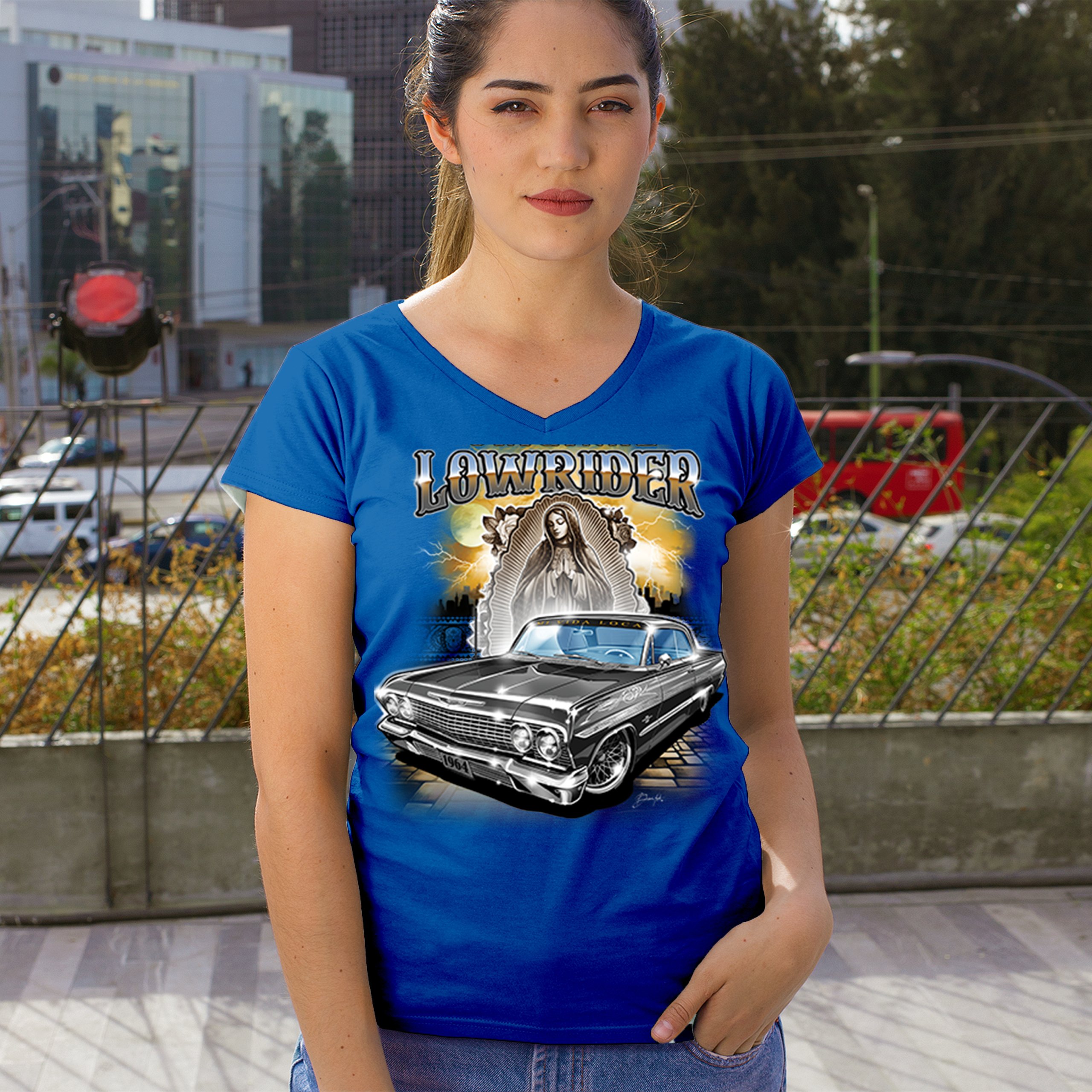 Original Lowrider Women's V-Neck T-shirt Mexican-American LA Cali Latino Tee