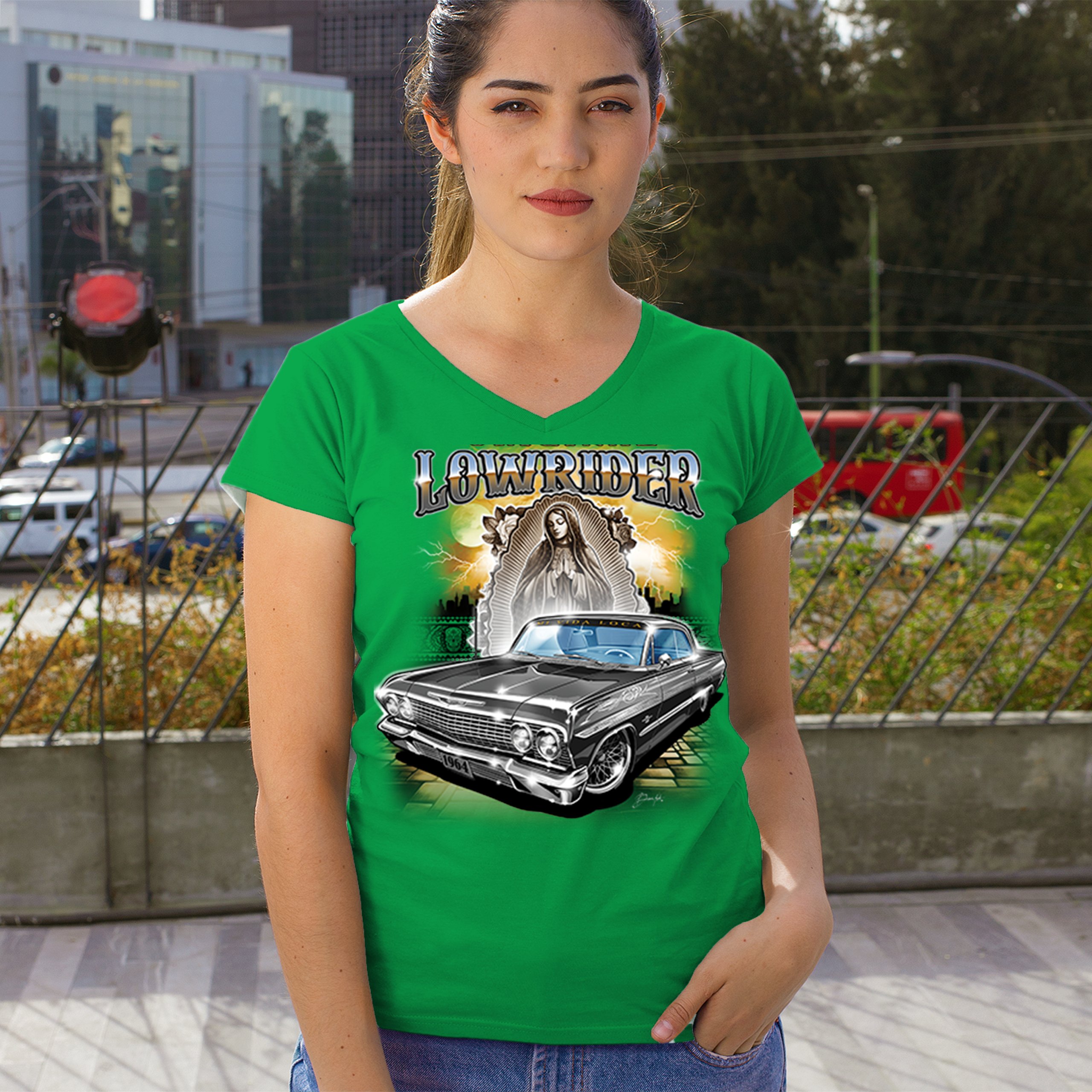 Original Lowrider Women's V-Neck T-shirt Mexican-American LA Cali Latino Tee