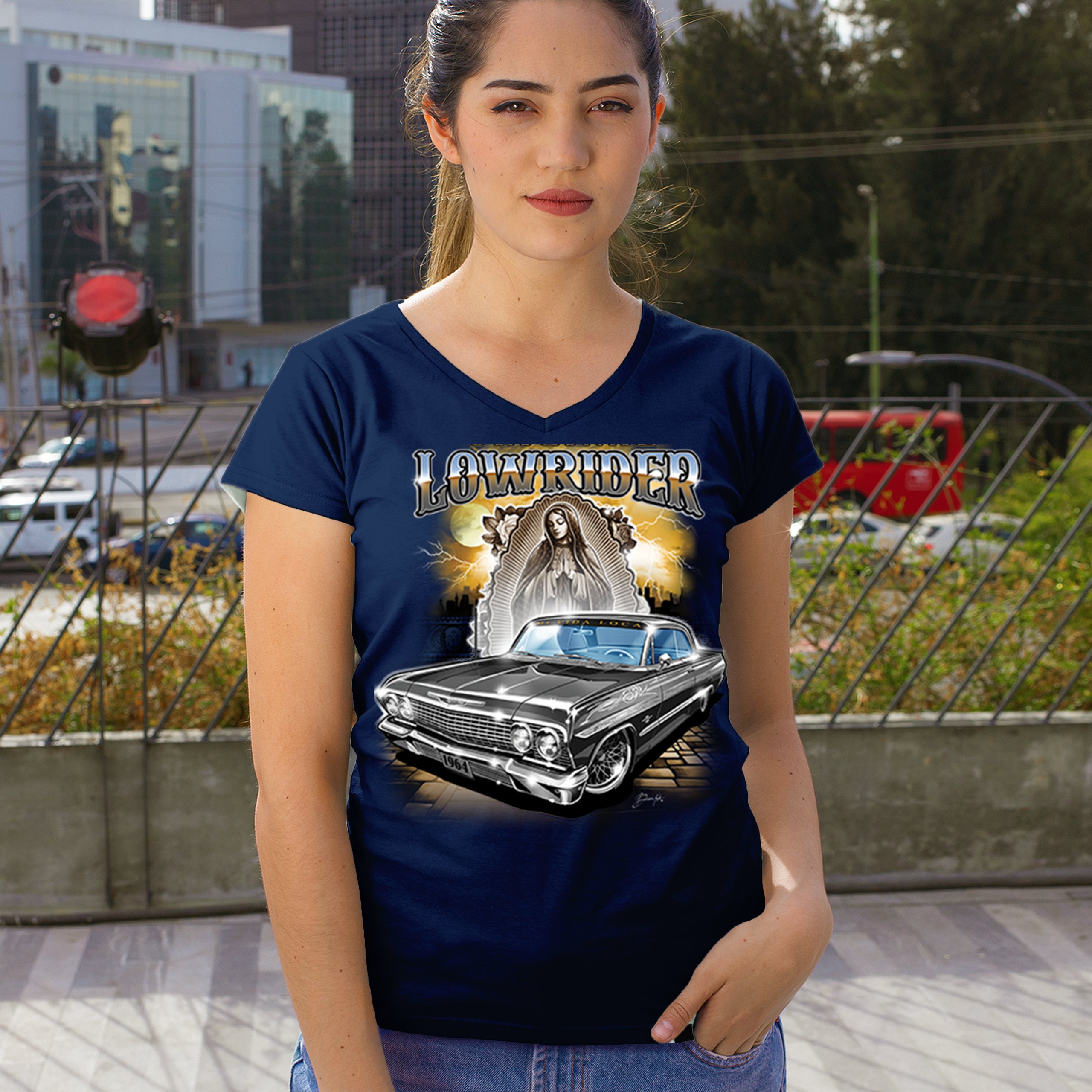 Original Lowrider Women's V-Neck T-shirt Mexican-American LA Cali Latino Tee