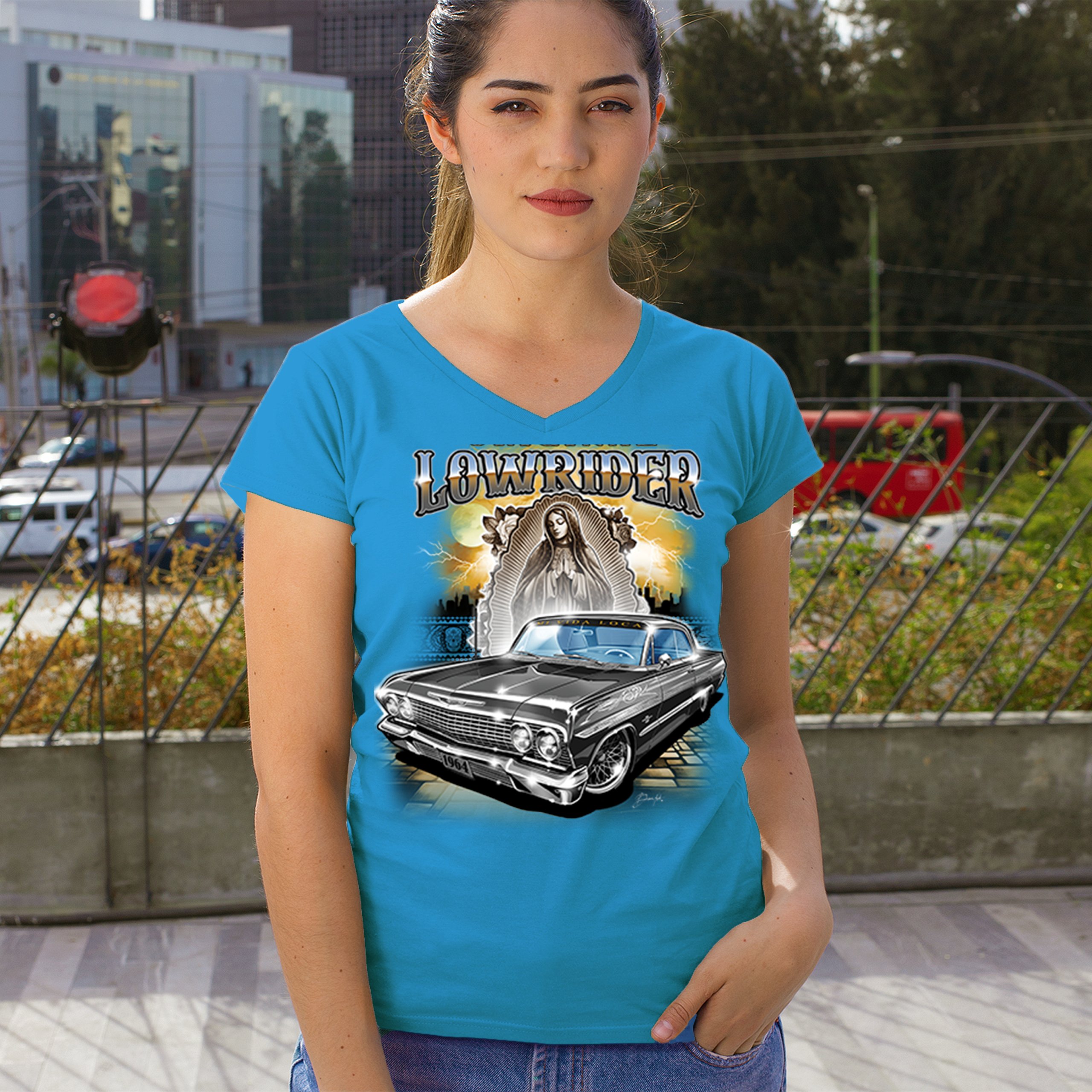 Original Lowrider Women's V-Neck T-shirt Mexican-American LA Cali Latino Tee