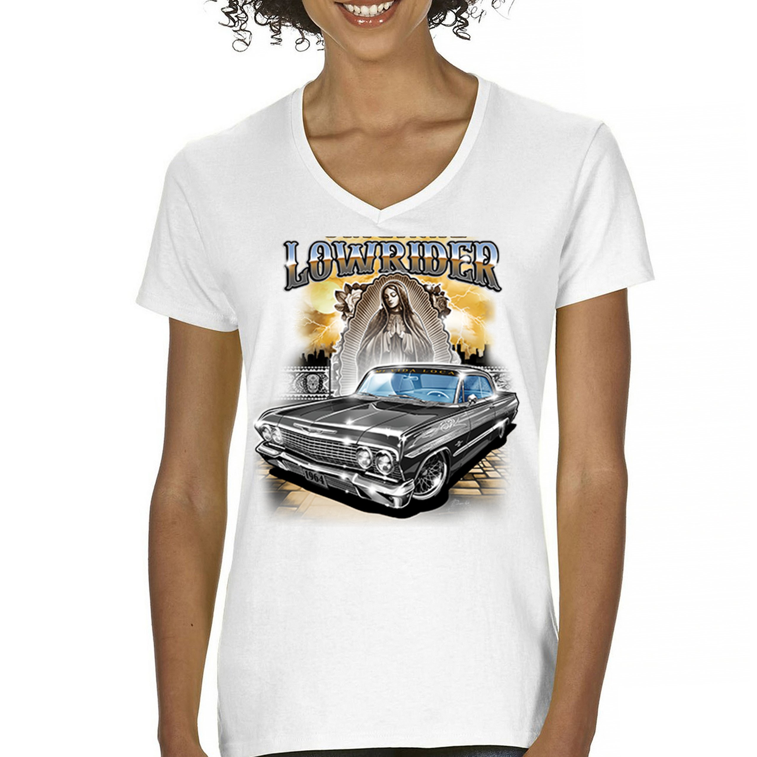 Original Lowrider Women's V-Neck T-shirt Mexican-American LA Cali Latino Tee