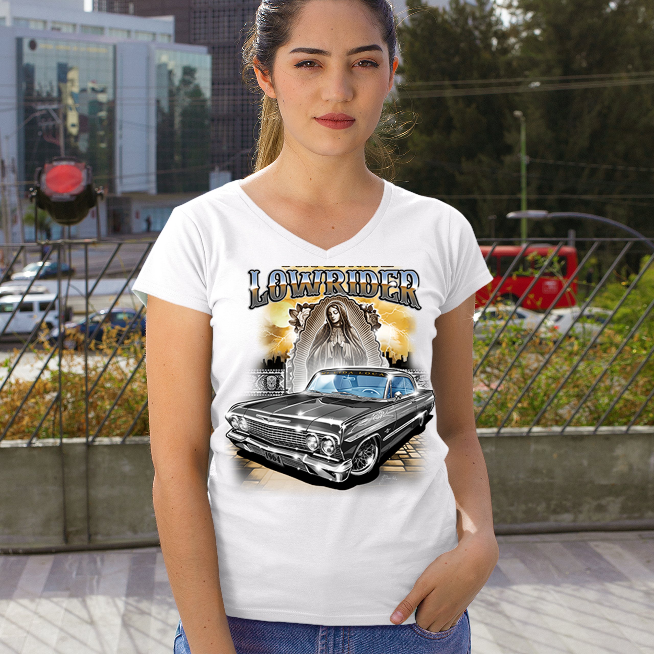 Original Lowrider Women's V-Neck T-shirt Mexican-American LA Cali Latino Tee