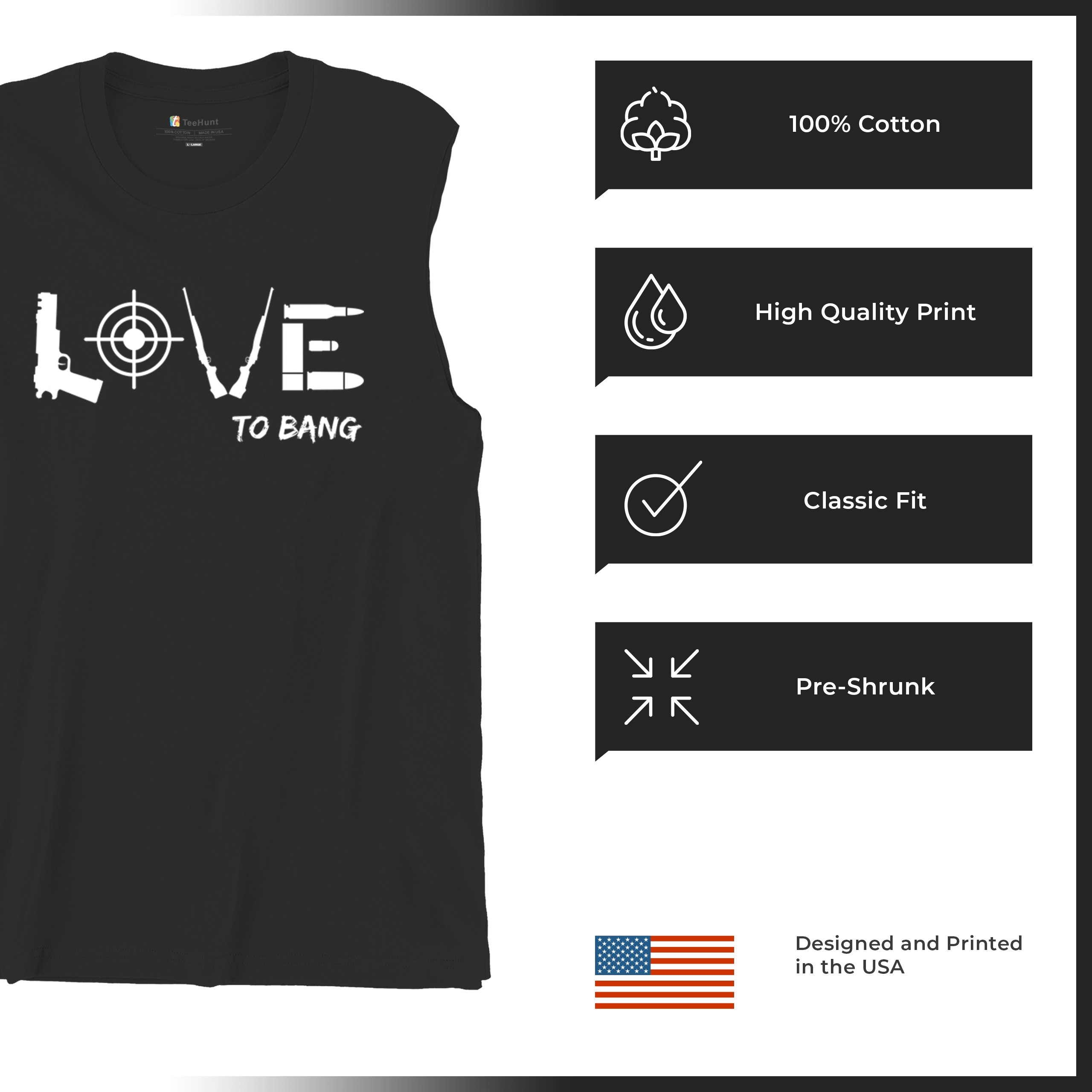 Love to Bang Muscle Shirt 2nd Amendment 2A Gun Right Don't Tread on Me Men's - Picture 7 of 29