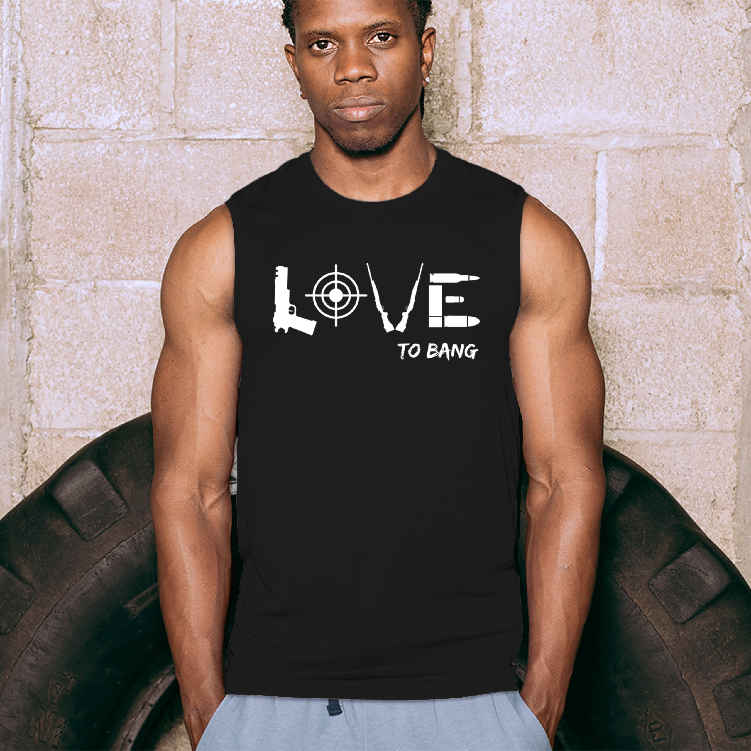 Love to Bang Muscle Shirt 2nd Amendment 2A Gun Right Don't Tread on Me Men's - Picture 5 of 29