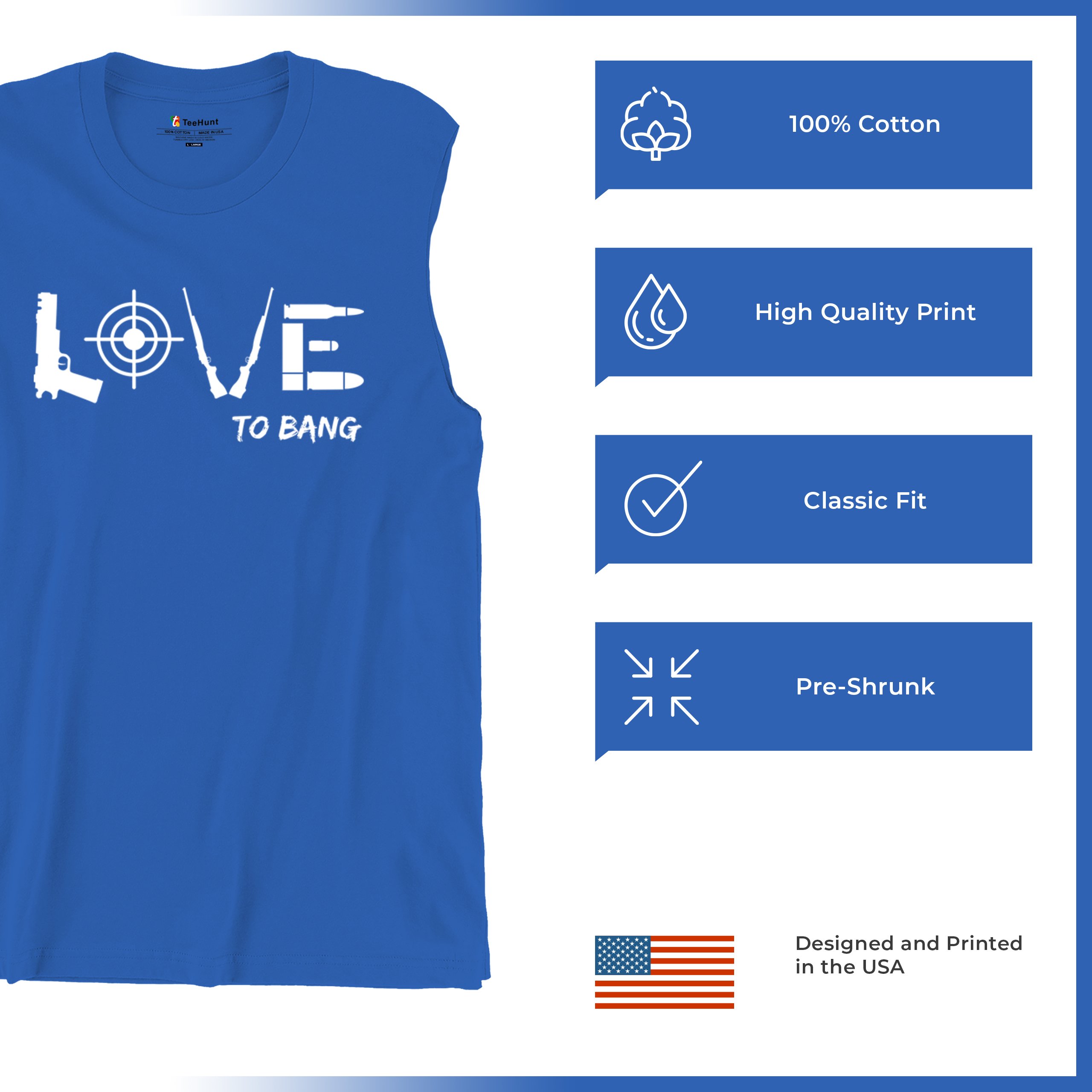 Love to Bang Muscle Shirt 2nd Amendment 2A Gun Right Don't Tread on Me Men's - Picture 28 of 29