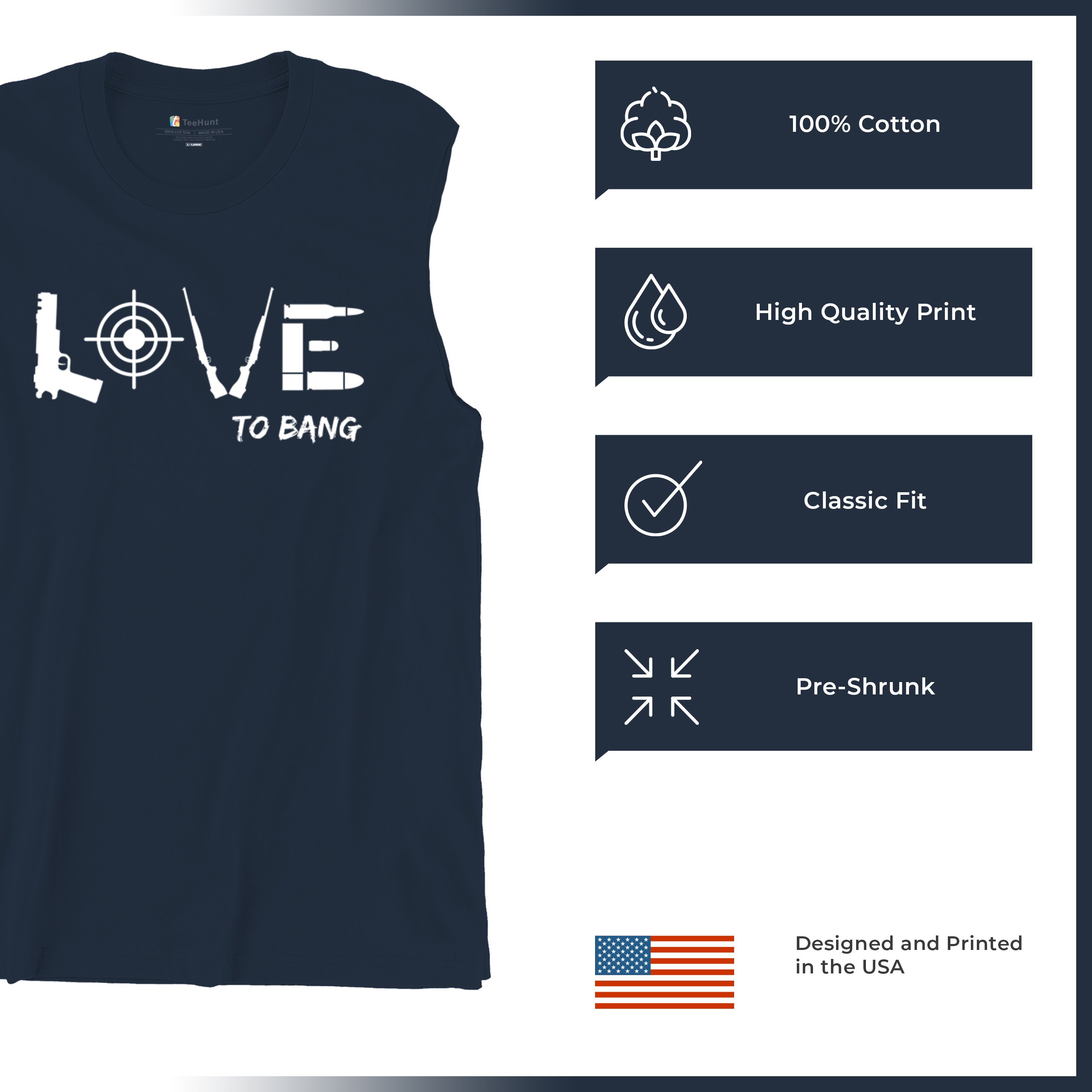 Love to Bang Muscle Shirt 2nd Amendment 2A Gun Right Don't Tread on Me Men's - Picture 21 of 29