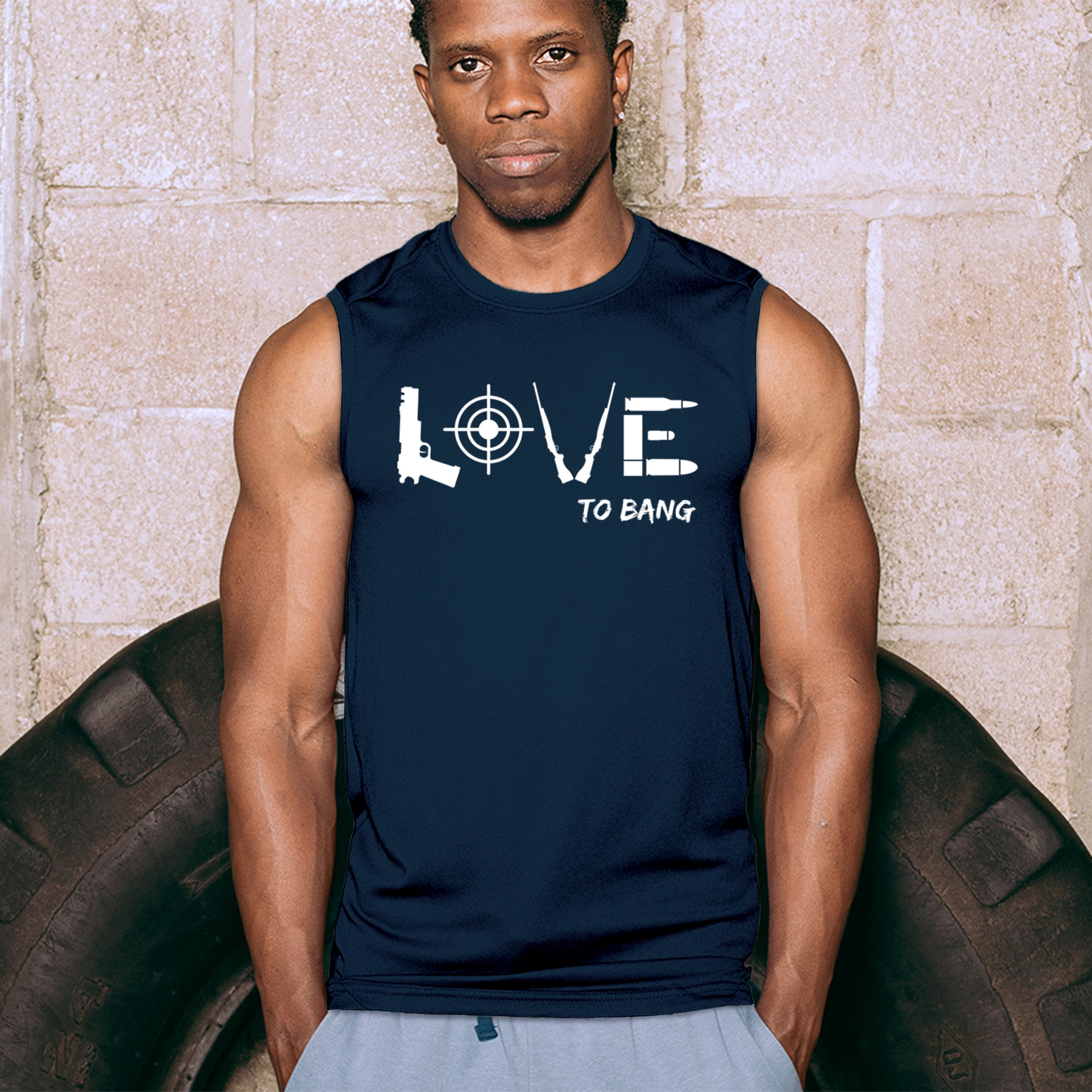 Love to Bang Muscle Shirt 2nd Amendment 2A Gun Right Don't Tread on Me Men's - Picture 19 of 29