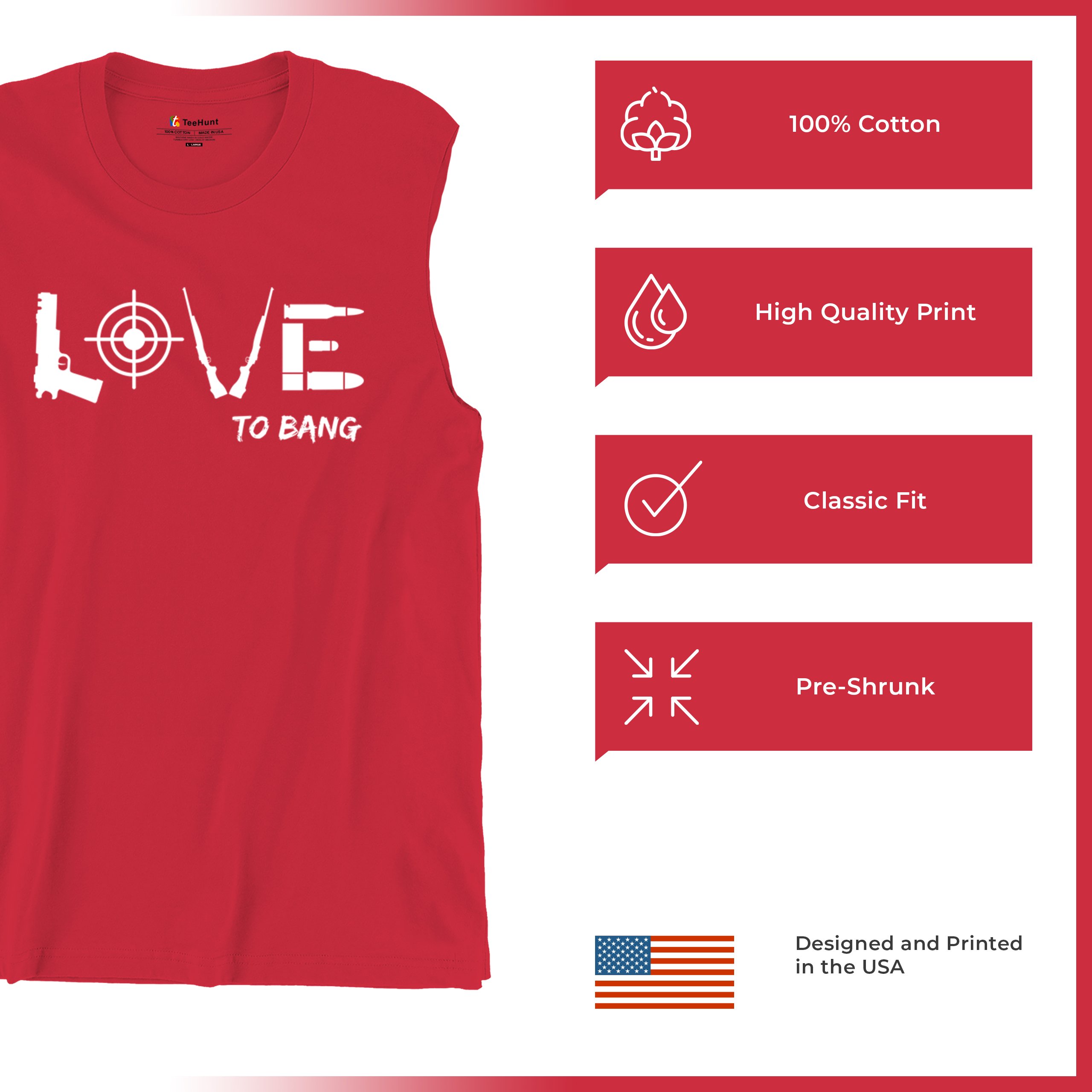 Love to Bang Muscle Shirt 2nd Amendment 2A Gun Right Don't Tread on Me Men's - Picture 14 of 29