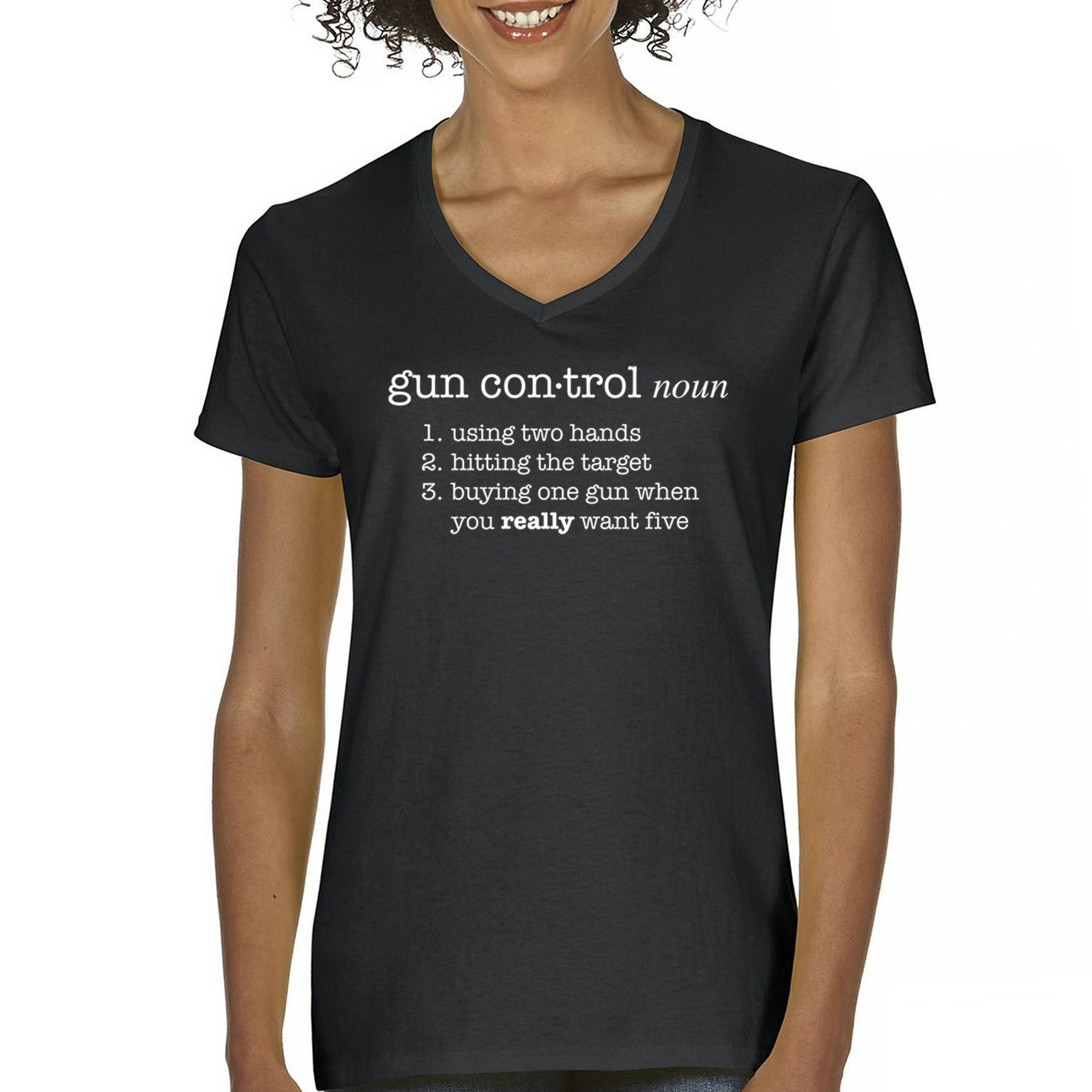 Gun Control Definition Women's V-Neck T-shirt 2nd Amendment 2A Guns Rights Tee - Picture 2 of 50