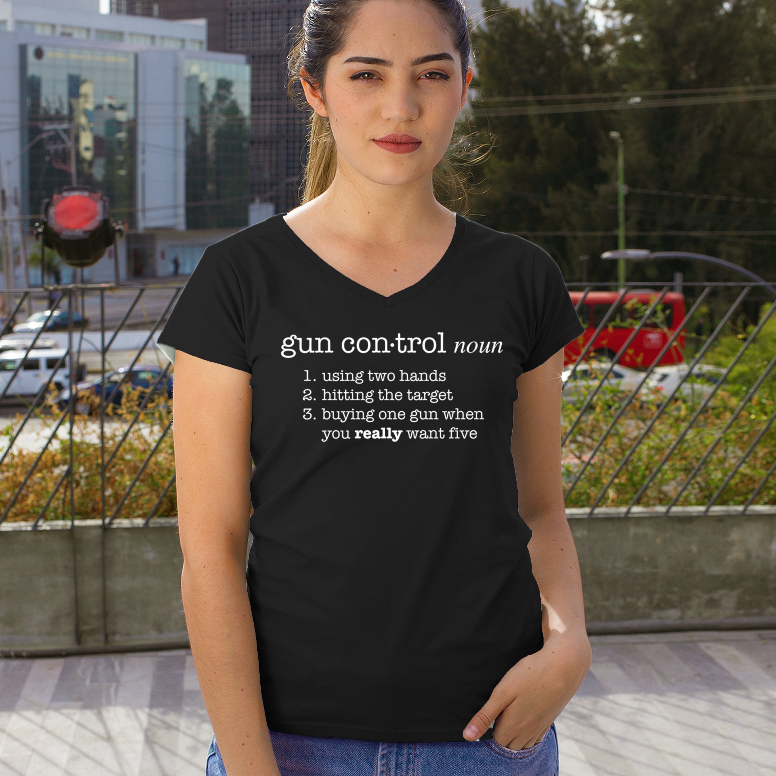 Gun Control Definition Women's V-Neck T-shirt 2nd Amendment 2A Guns Rights Tee - Picture 5 of 50