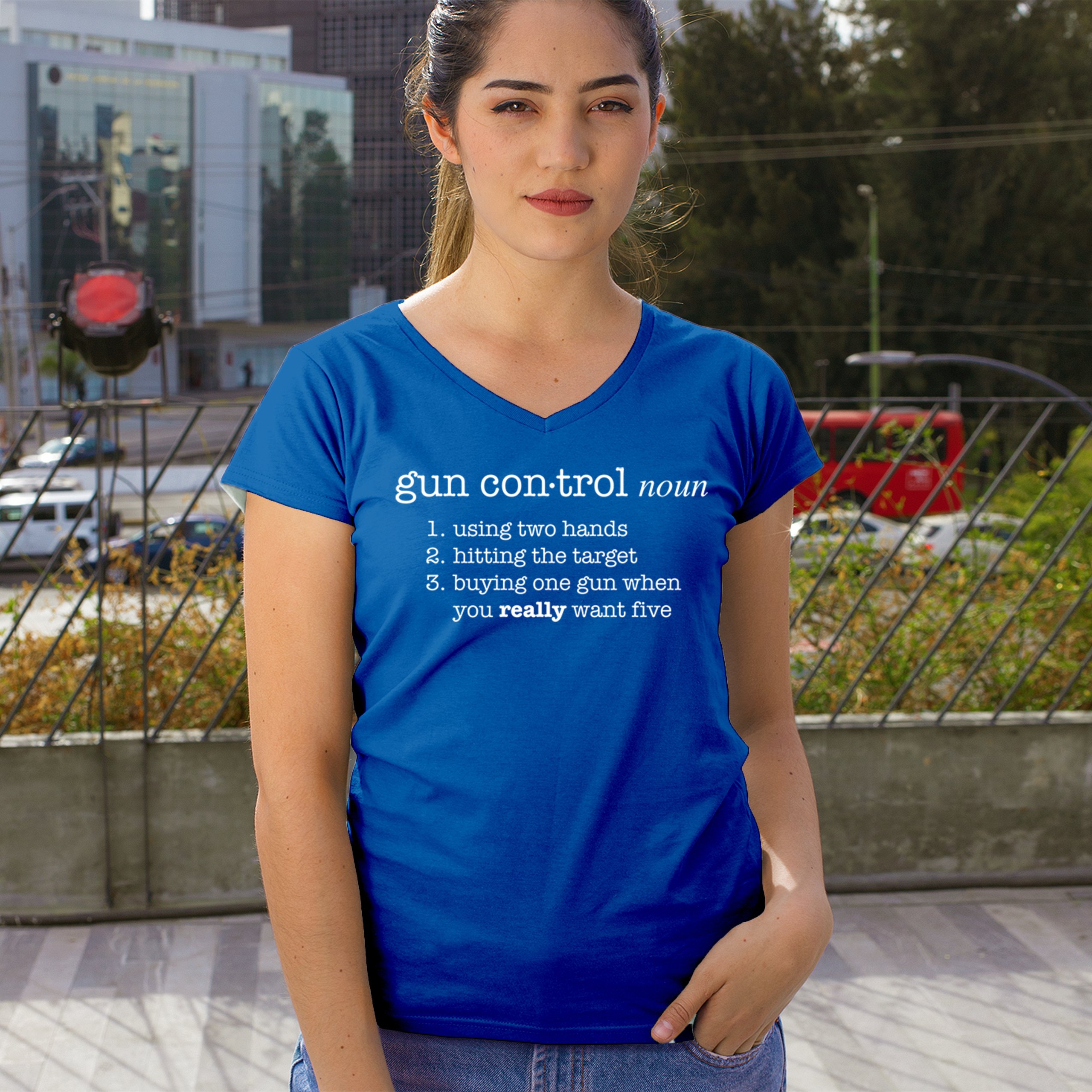 Gun Control Definition Women's V-Neck T-shirt 2nd Amendment 2A Guns Rights Tee - Picture 40 of 50