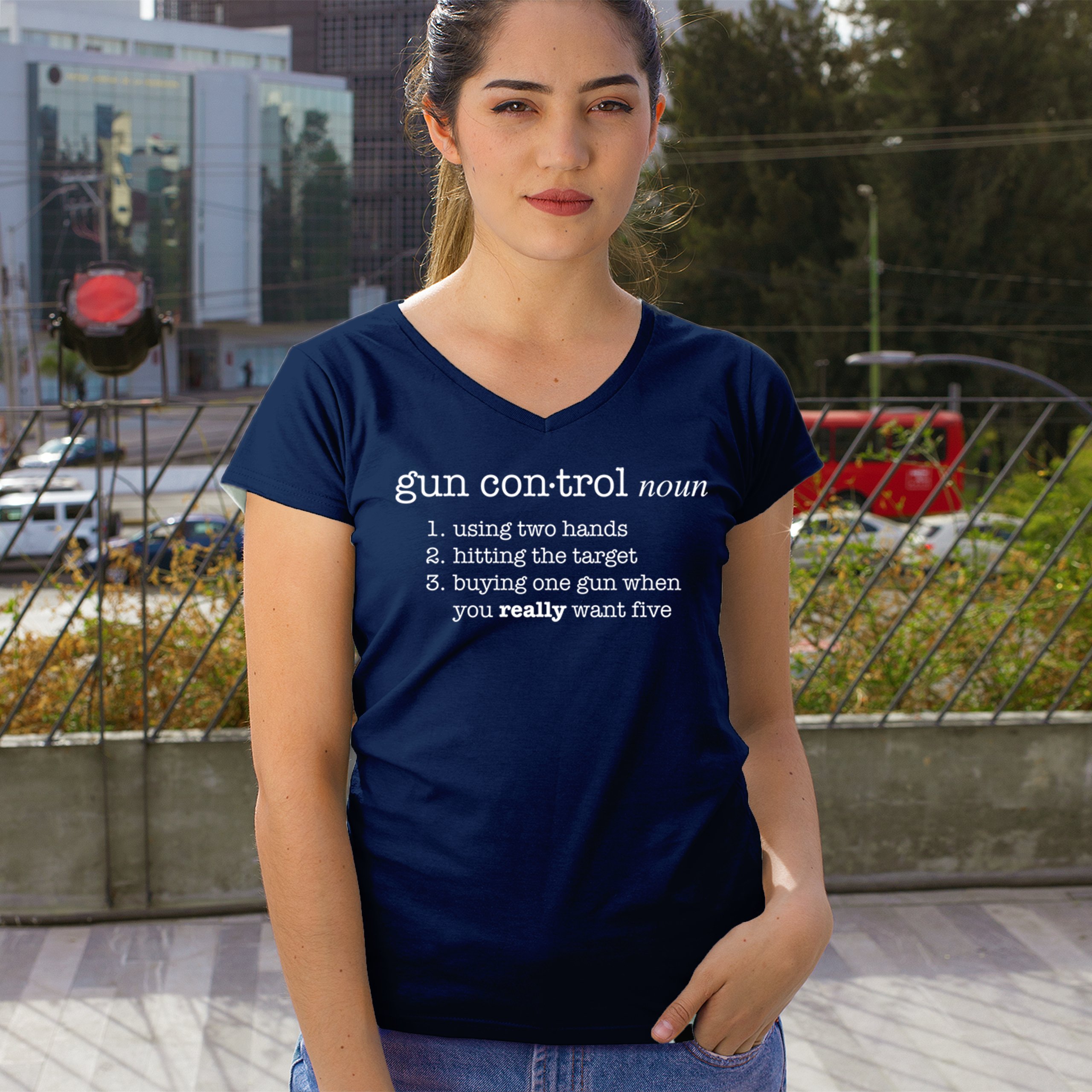Gun Control Definition Women's V-Neck T-shirt 2nd Amendment 2A Guns Rights Tee - Picture 26 of 50