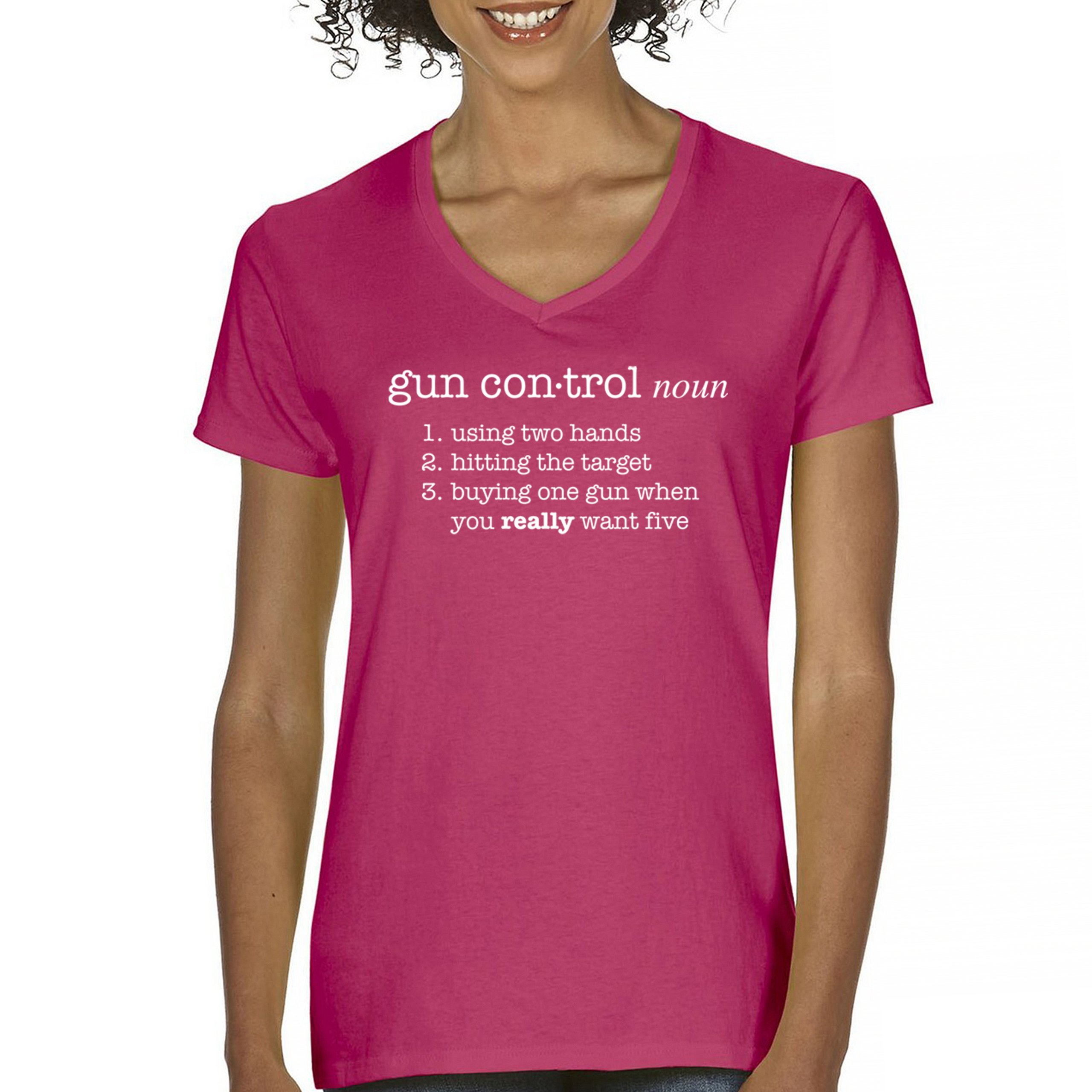 Gun Control Definition Women's V-Neck T-shirt 2nd Amendment 2A Guns Rights Tee - Picture 44 of 50