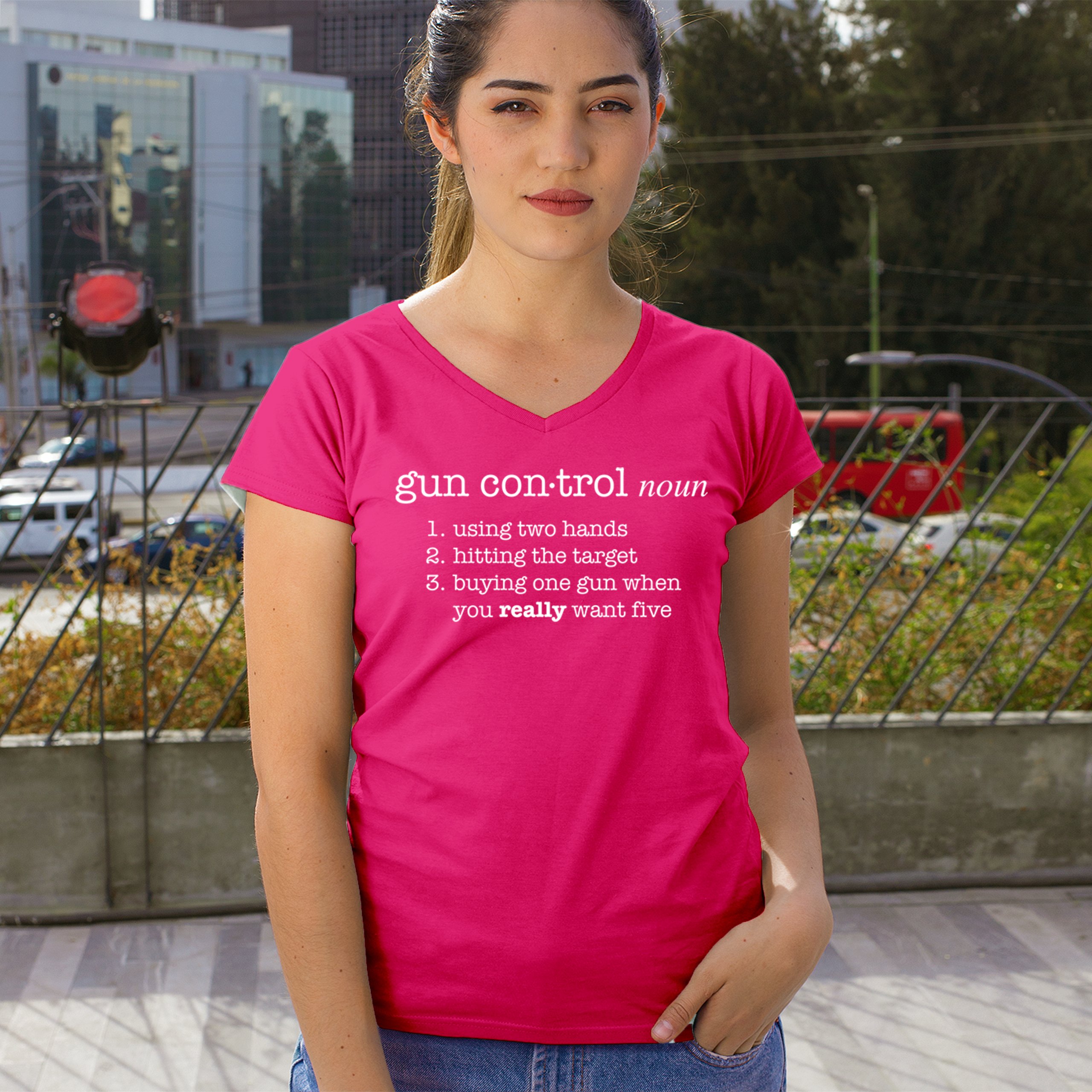 Gun Control Definition Women's V-Neck T-shirt 2nd Amendment 2A Guns Rights Tee - Picture 47 of 50